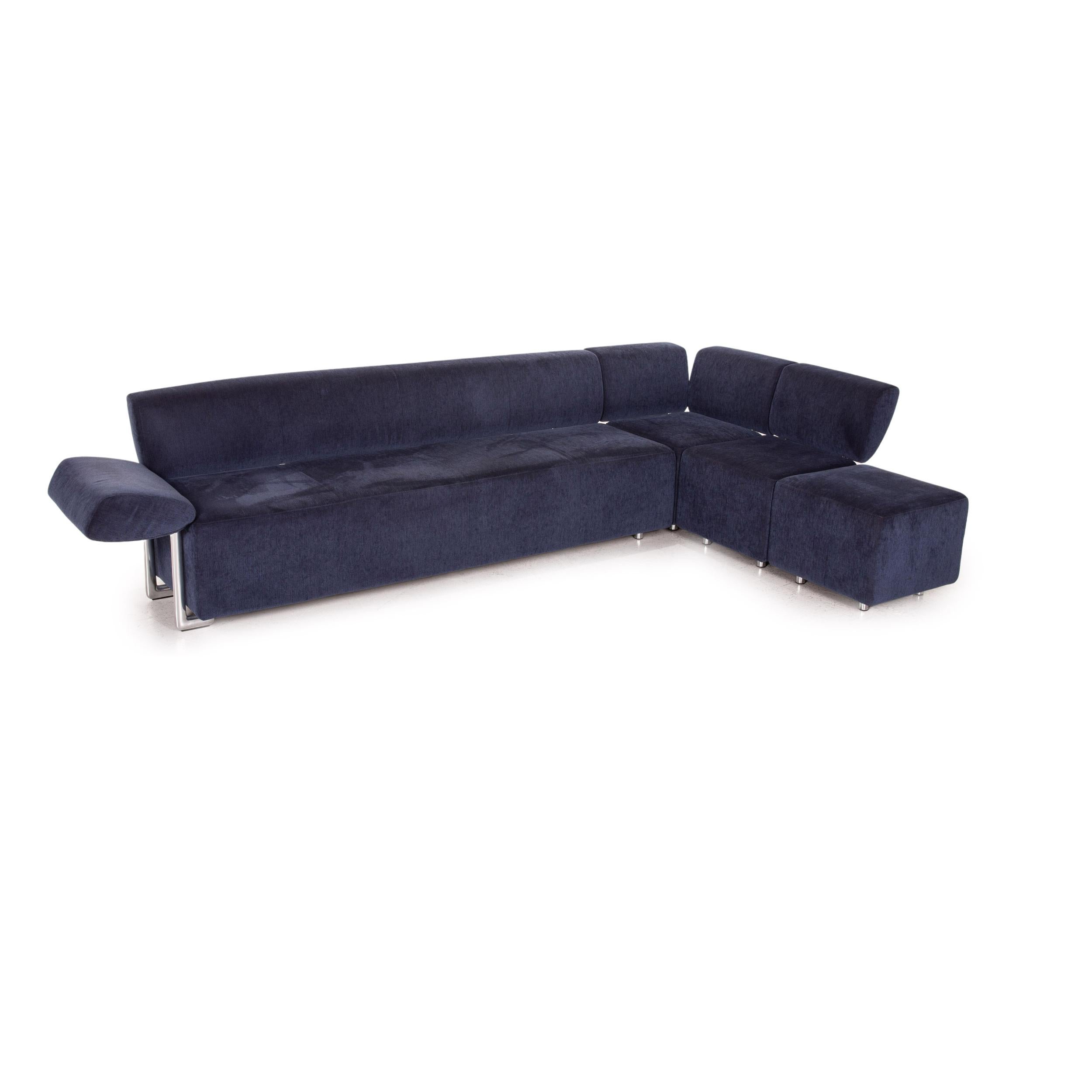 German COR Clou Fabric Sofa Set Blue 1 Corner Sofa 1 Armchair Function For Sale