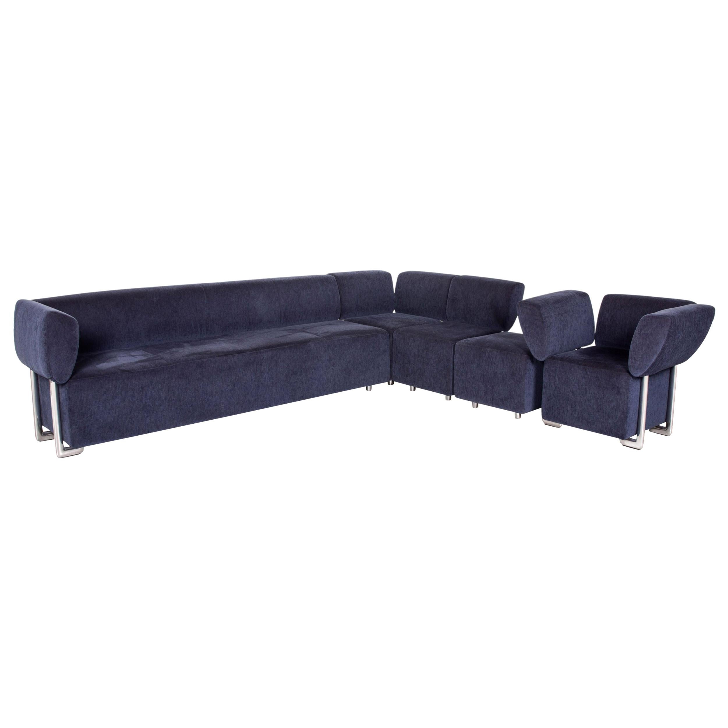 COR Clou Fabric Sofa Set Blue 1 Corner Sofa 1 Armchair Function For Sale