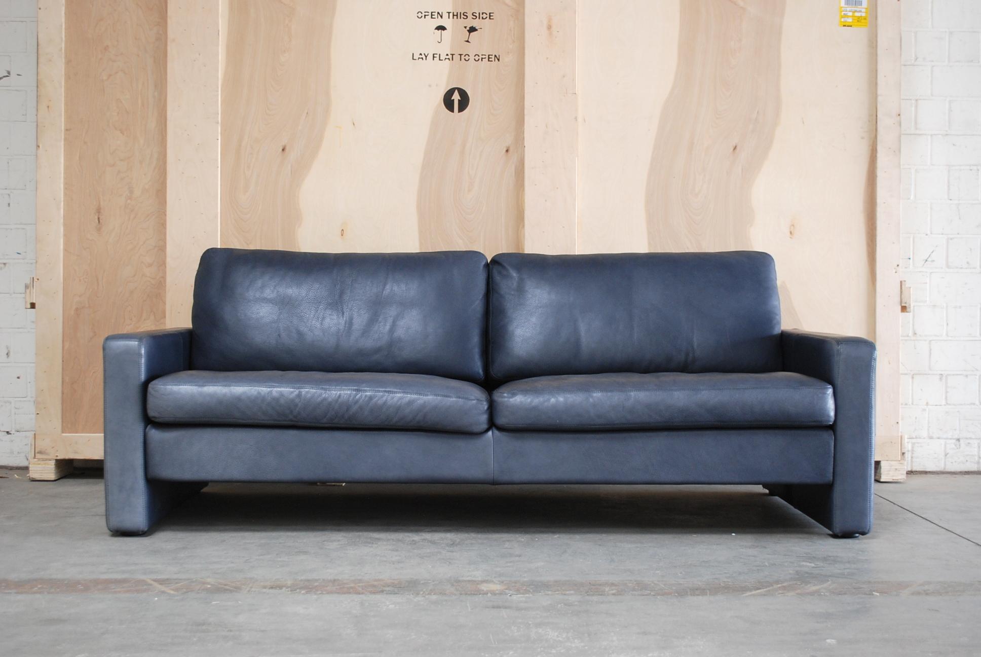 German COR Conseta Blue Leather Sofa For Sale