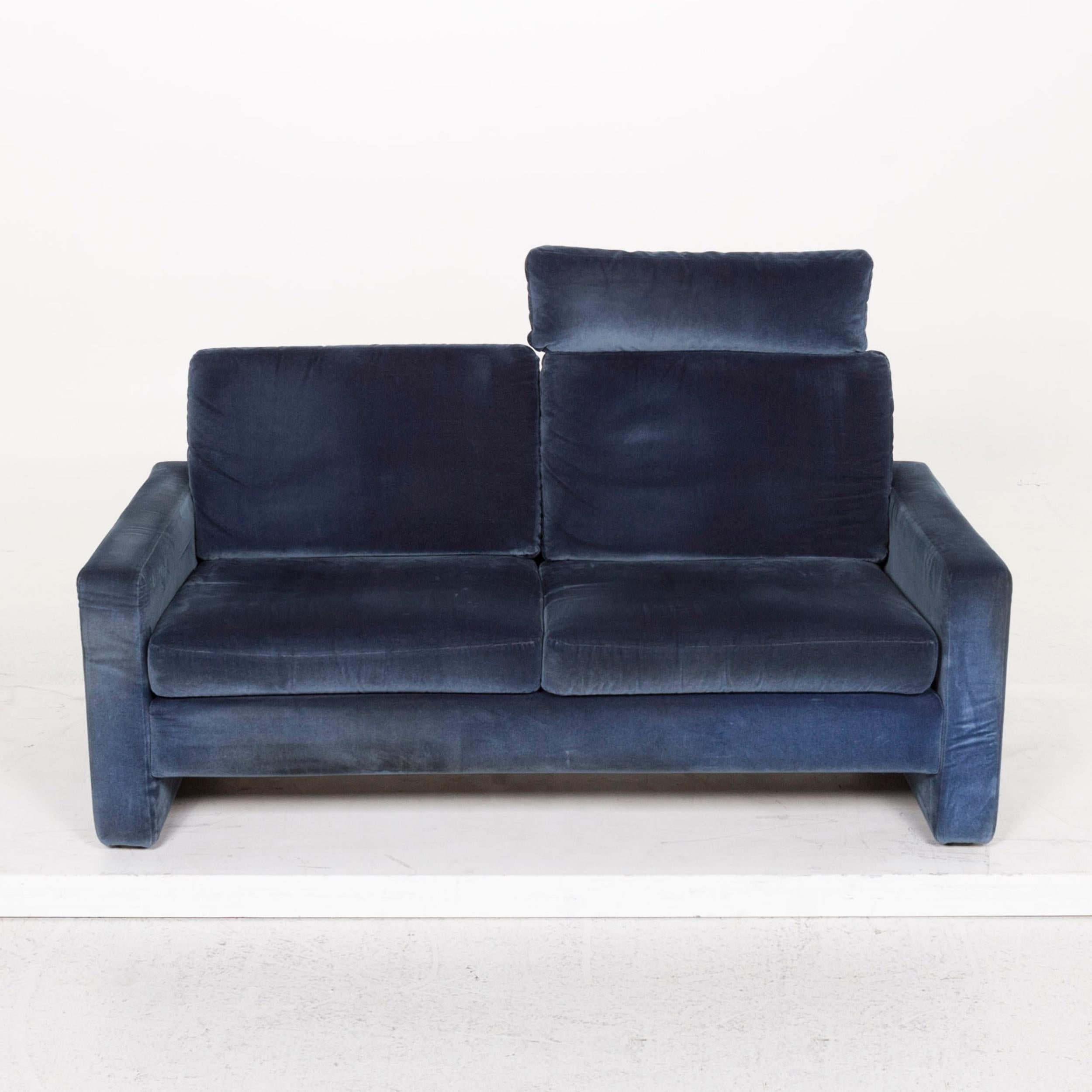 COR Conseta Fabric Sofa Blue Two-Seat Function Couch In Good Condition For Sale In Cologne, DE