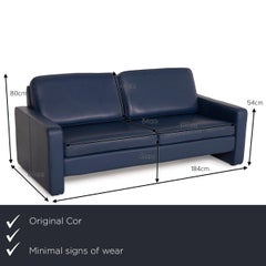 COR Conseta Ledersofa Blau Dreisitzer-Couch