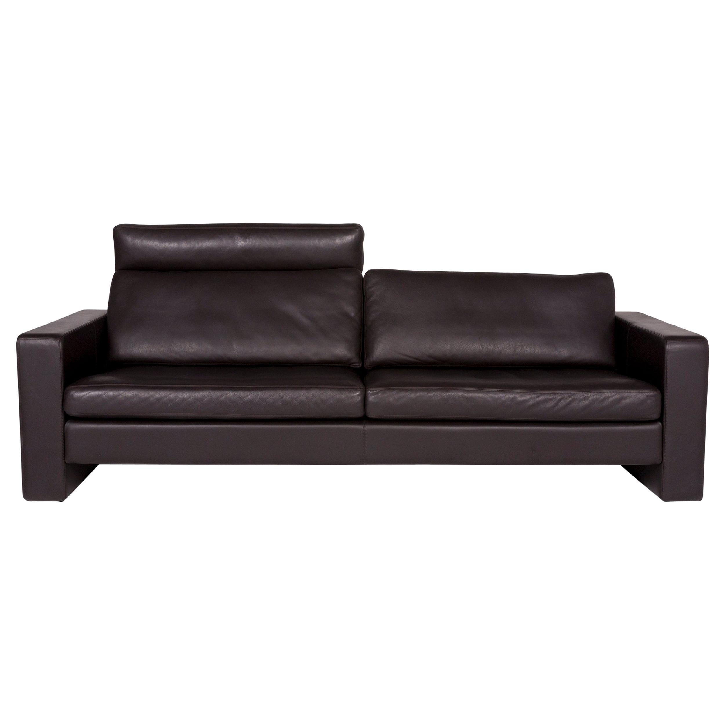 COR Conseta Leather Sofa Brown Dark Brown Three-Seat Couch For Sale