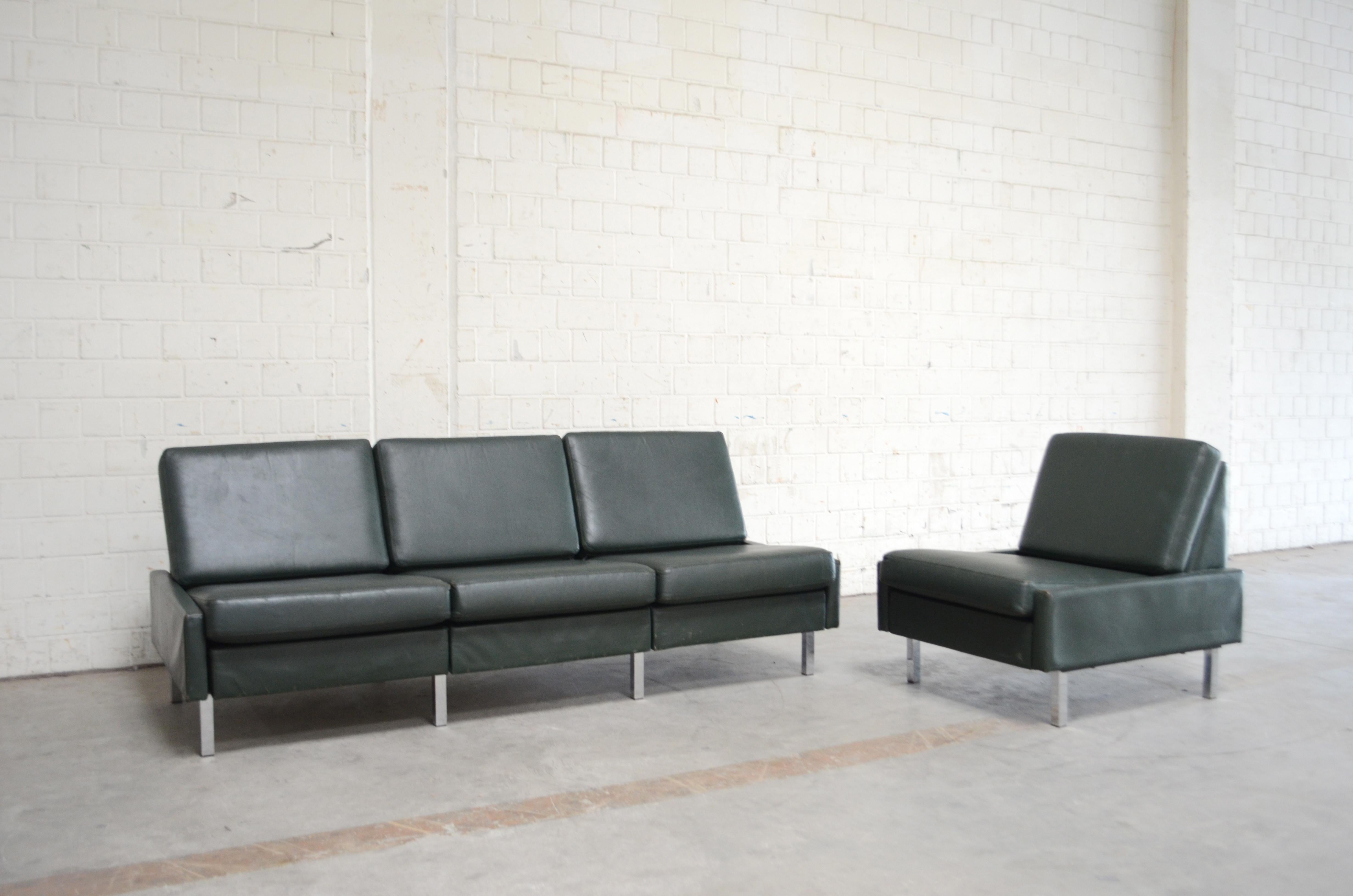 Mid-Century Modern COR Conseta Leather Sofa and Chair Green, 1960s