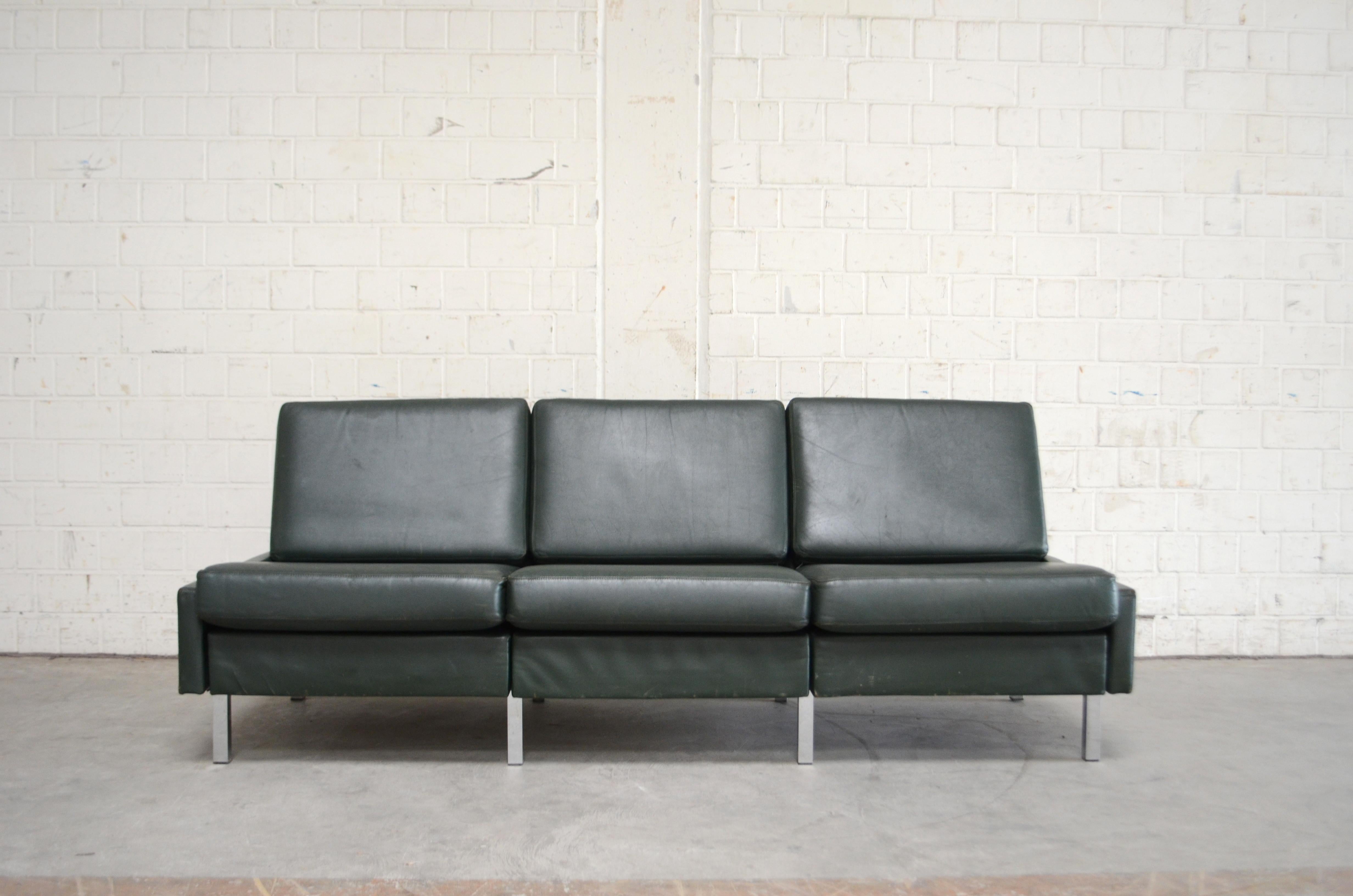 German COR Conseta Leather Sofa and Chair Green, 1960s