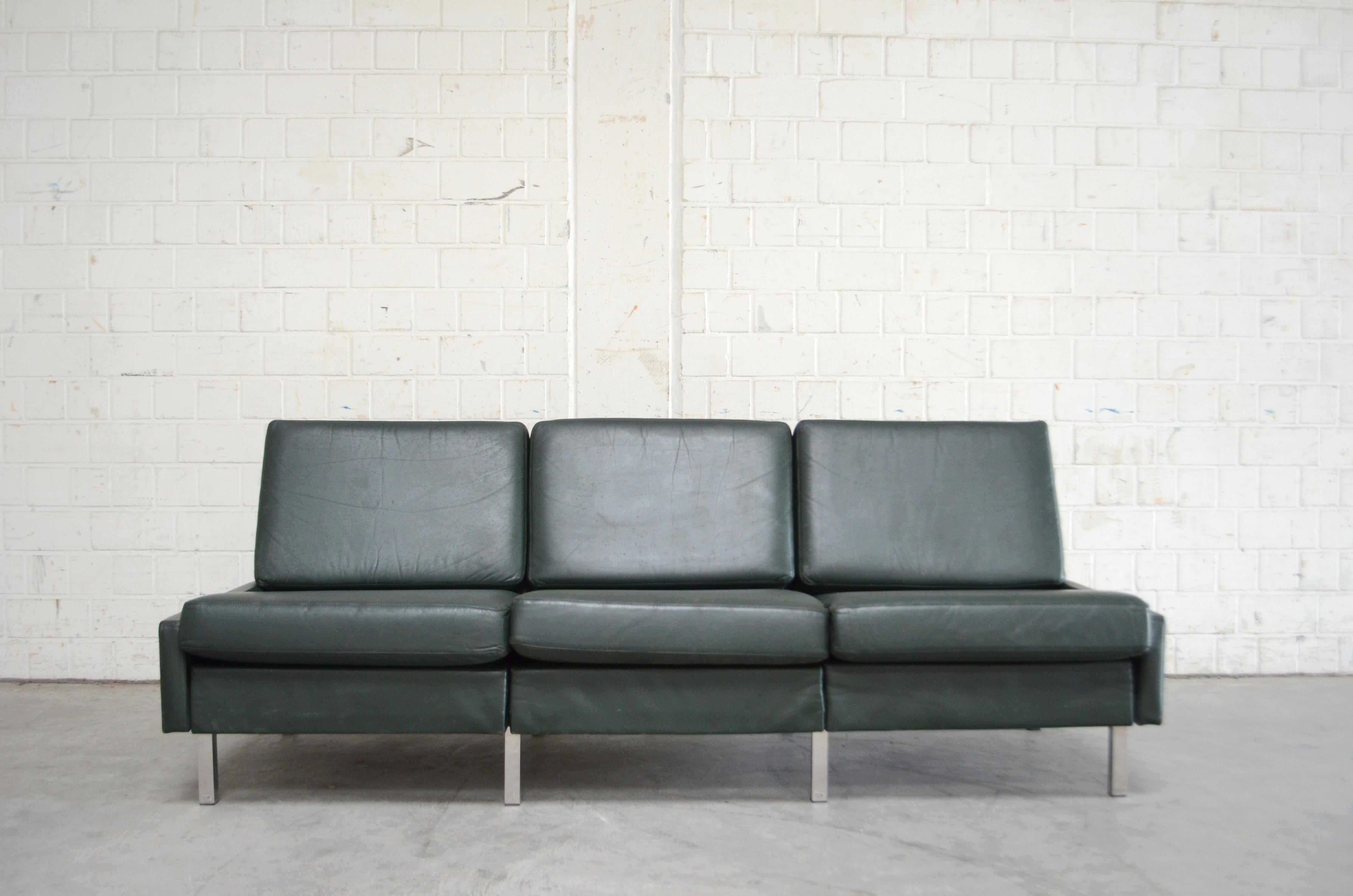 COR Model Conseta Leather Sofa Green, 1960s 4