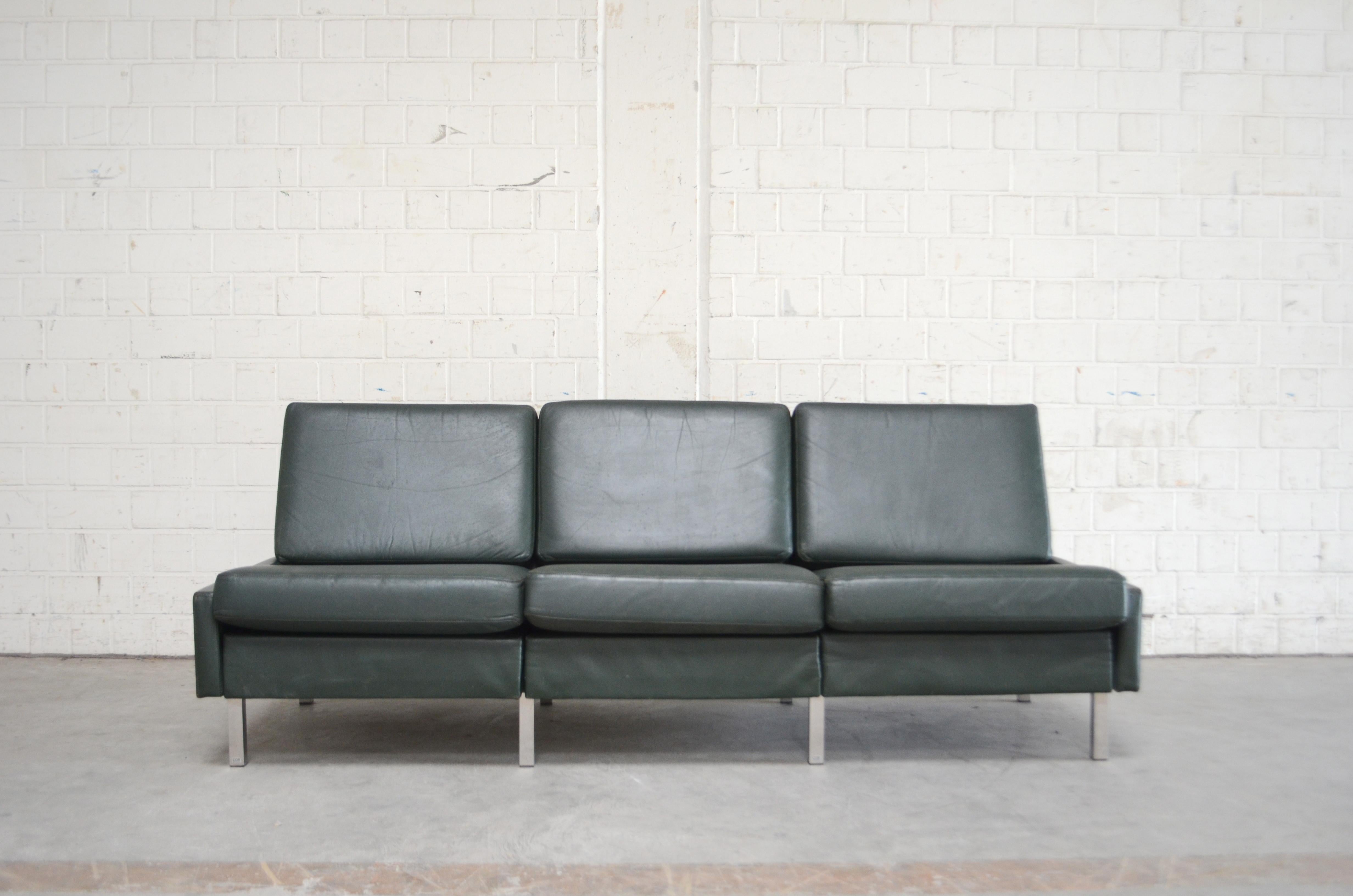 COR leather sofa model Conseta from the 1960s.
Green leather and chrome feet.
Design by Friedrich Wilhelm Möller.
