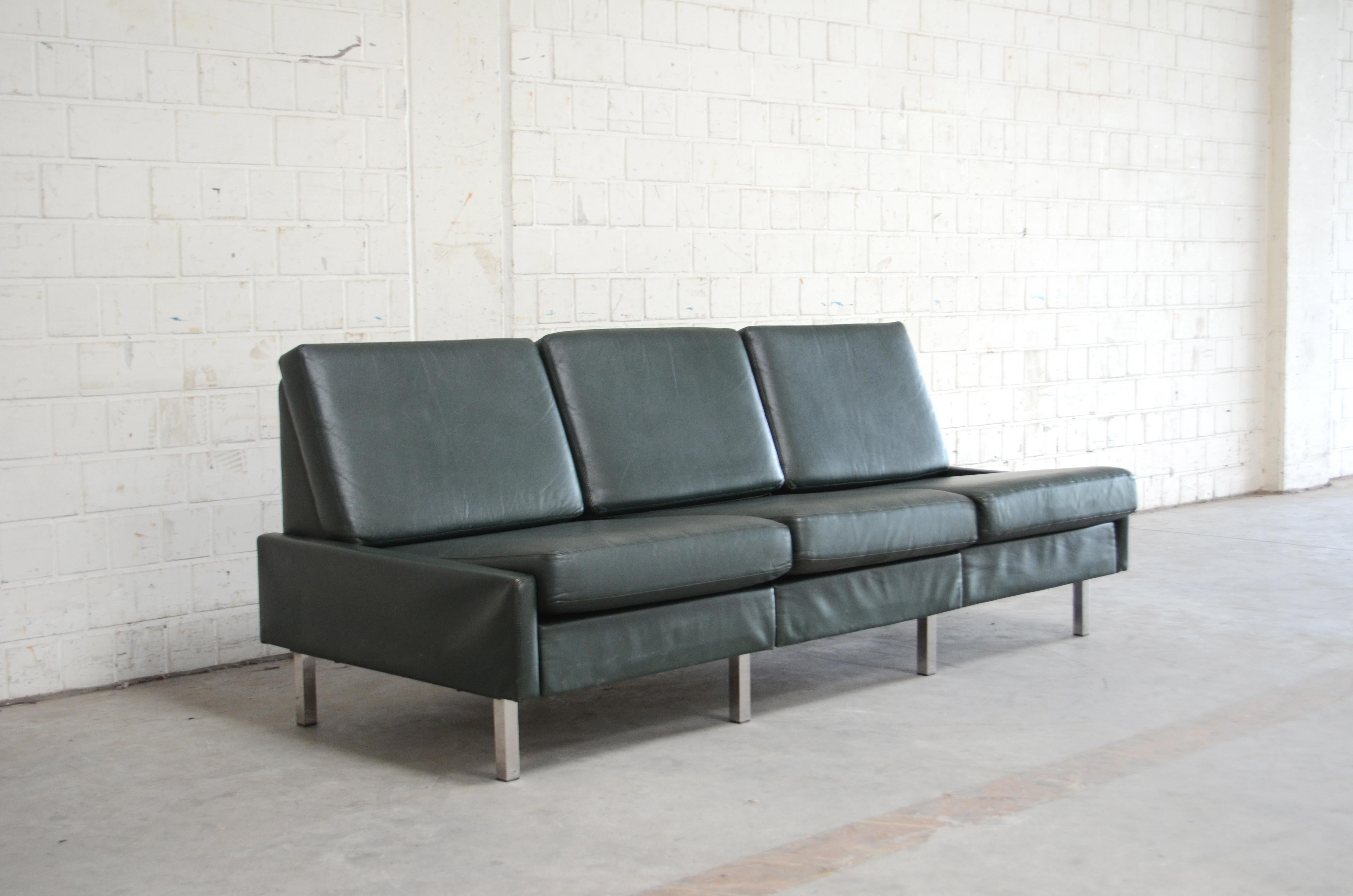 Mid-Century Modern COR Model Conseta Leather Sofa Green, 1960s