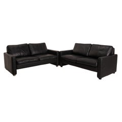 COR Conseta Leather Sofa Set Dark Blue 2x Two-Seater Couch