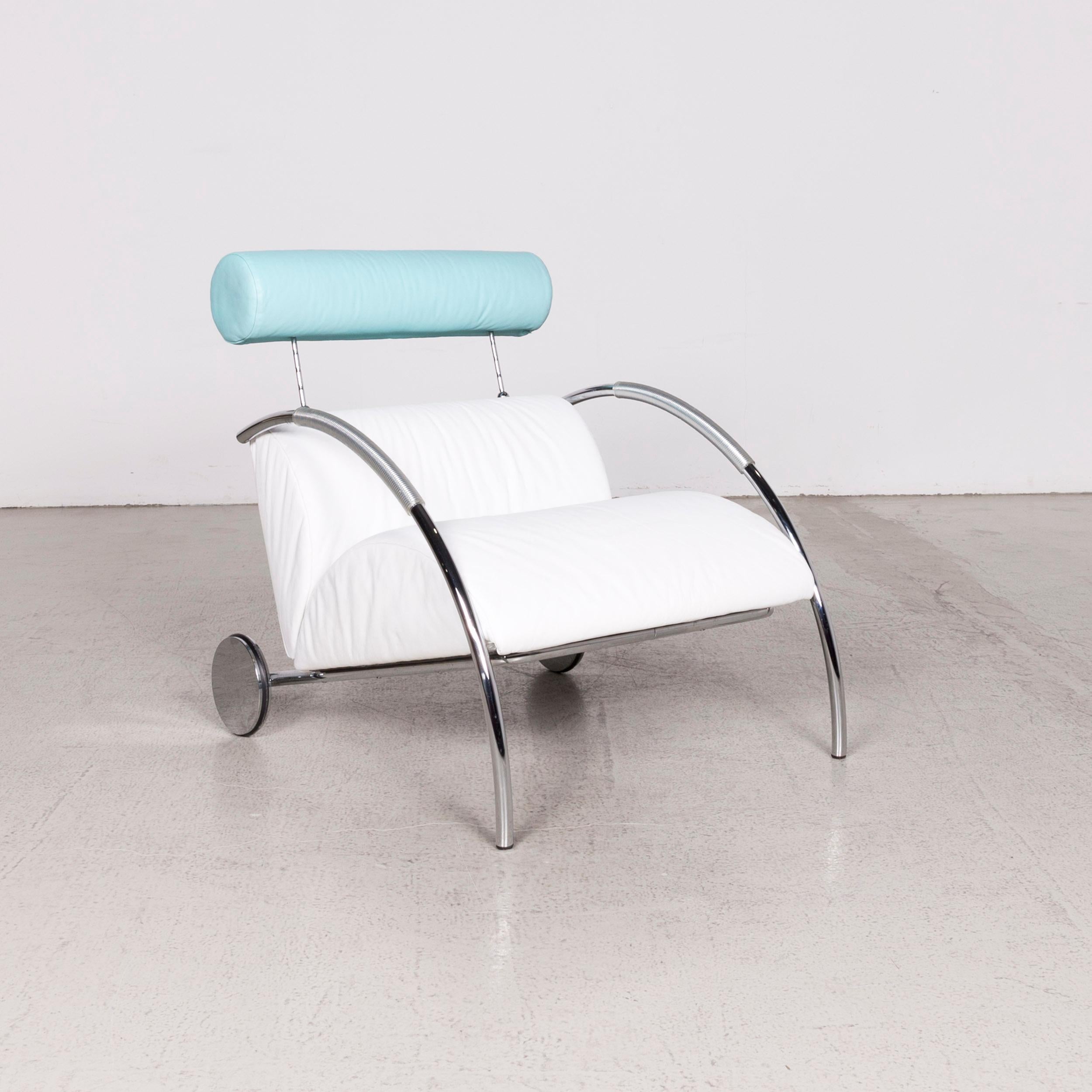 Contemporary COR Cycle Designer Leather Armchair Set White Blue by Peter Maly Genuine For Sale