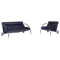 COR Cycle Leather Sofa Set Blue 1 Two-Seat 1 Armchair