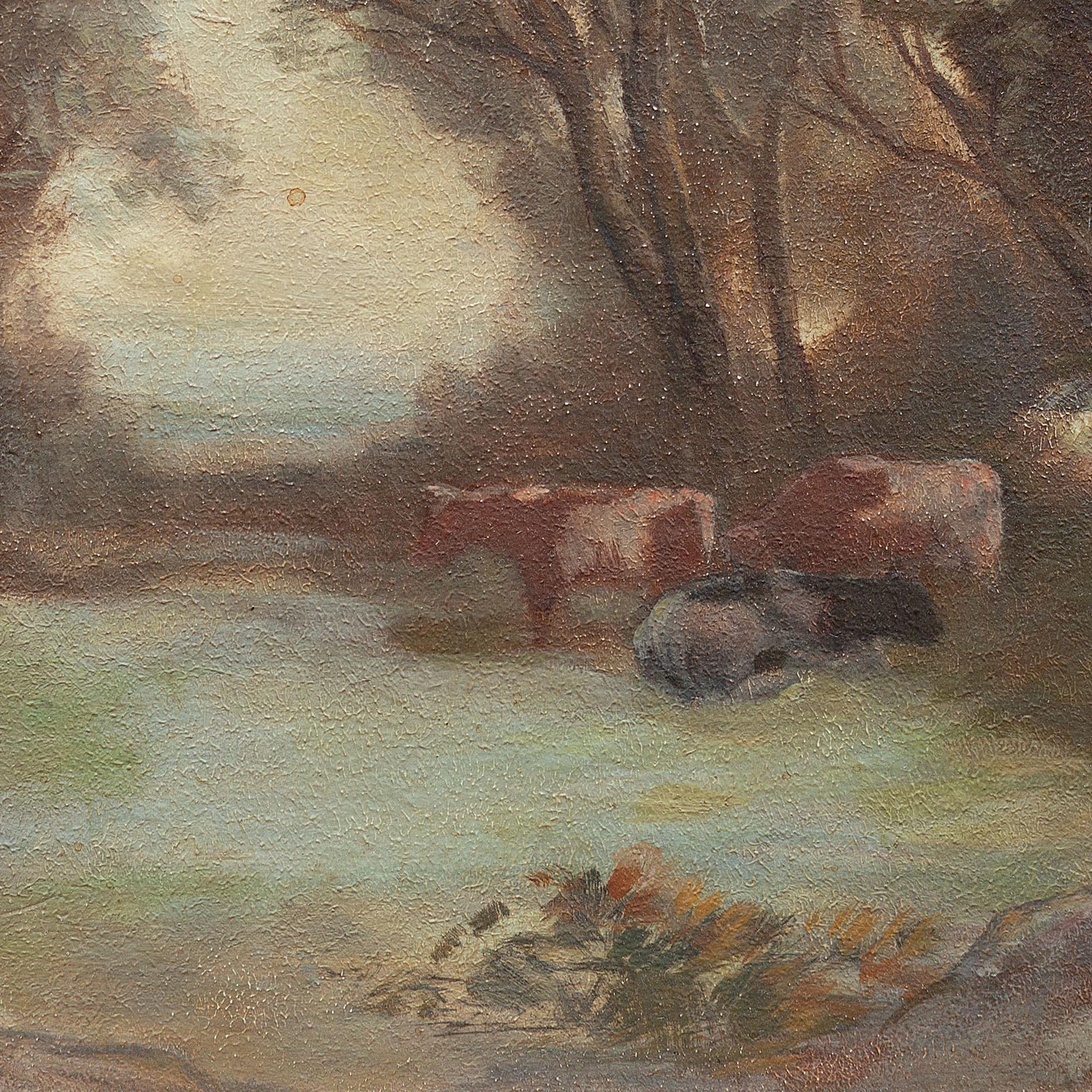 Cor De Boer, Dutch Pastoral Scene With Figures, Oil Painting 1