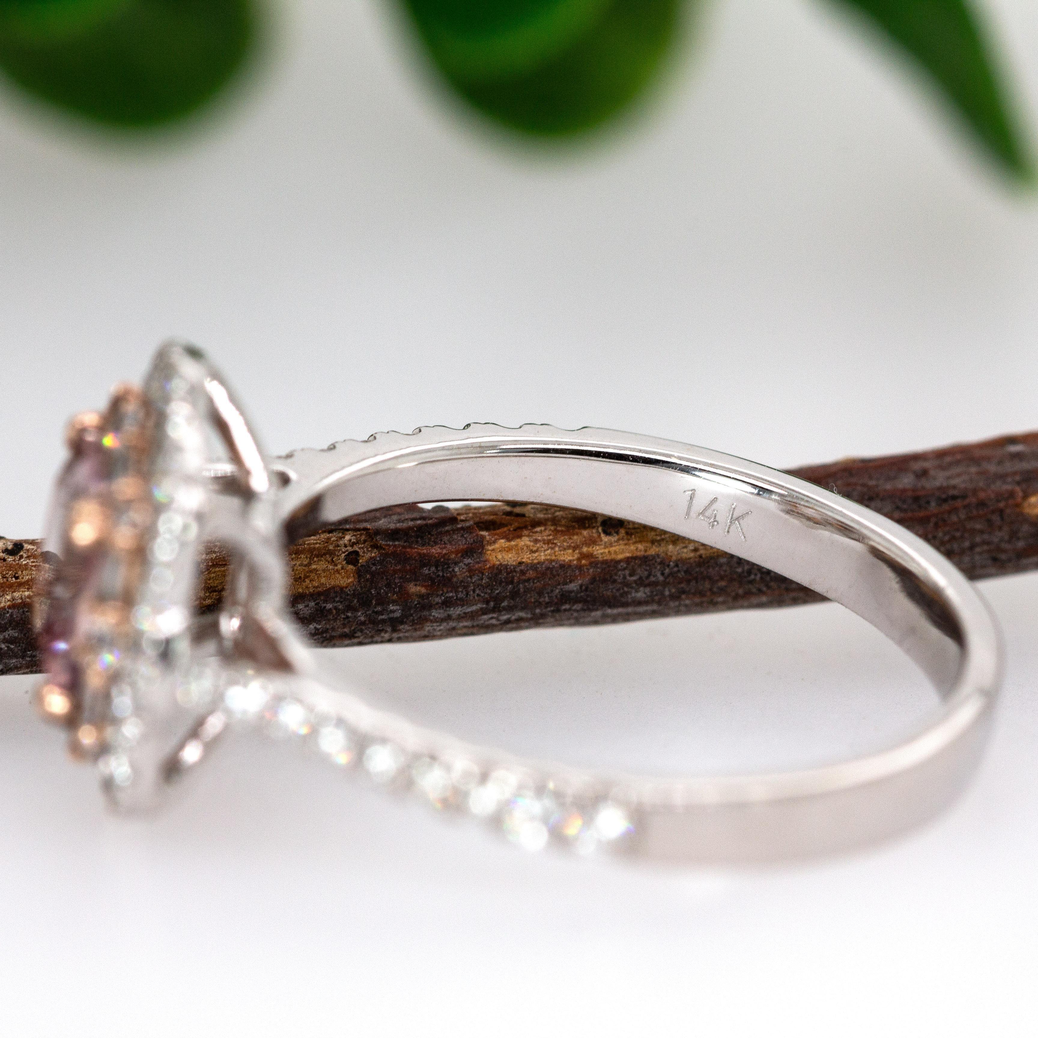 De las mujeres Anillo Cor De Rosa con doble halo de diamantes y Morganita en oro macizo de 14 quilates  CU 6mm en venta