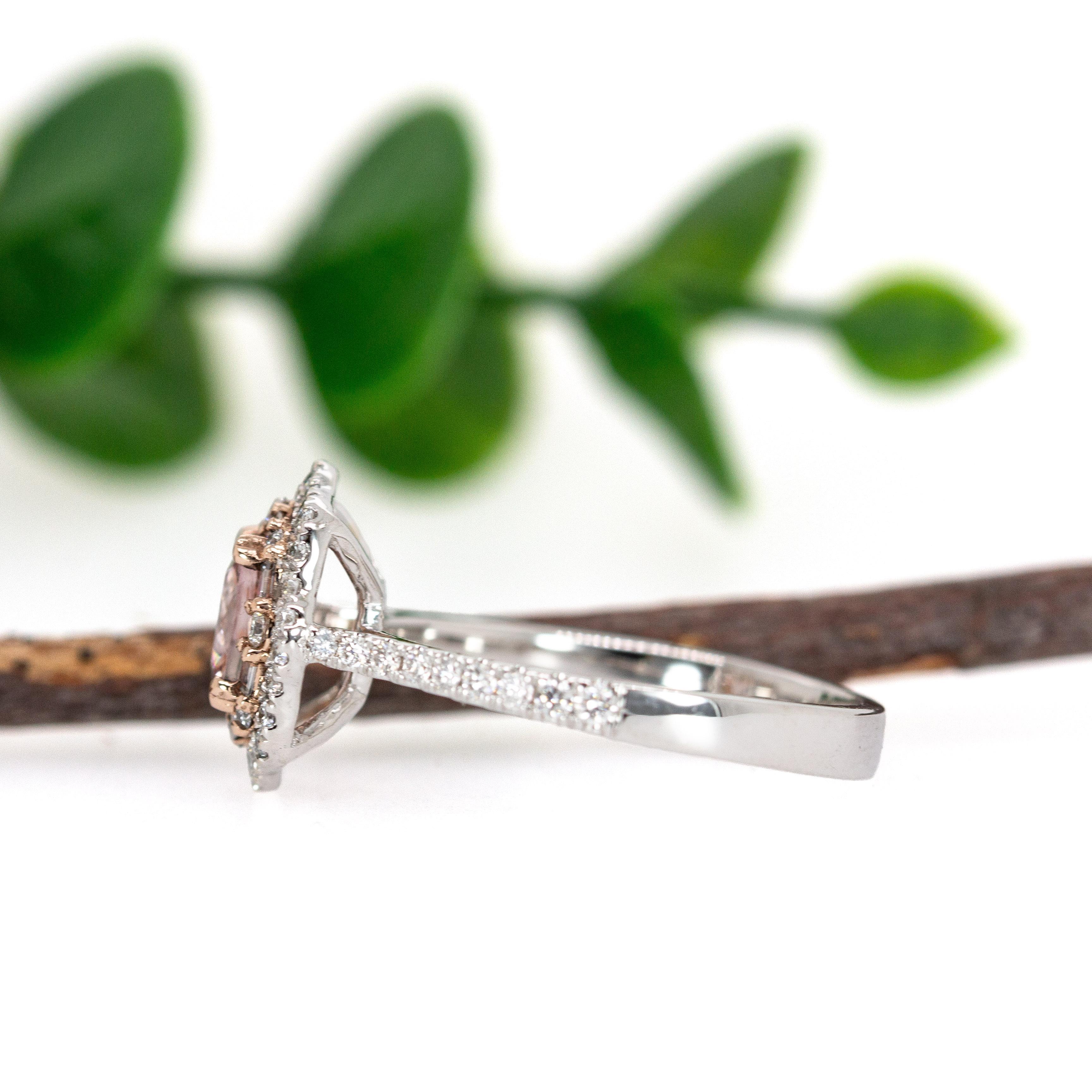 Anillo Cor De Rosa con doble halo de diamantes y Morganita en oro macizo de 14 quilates  CU 6mm en venta 1