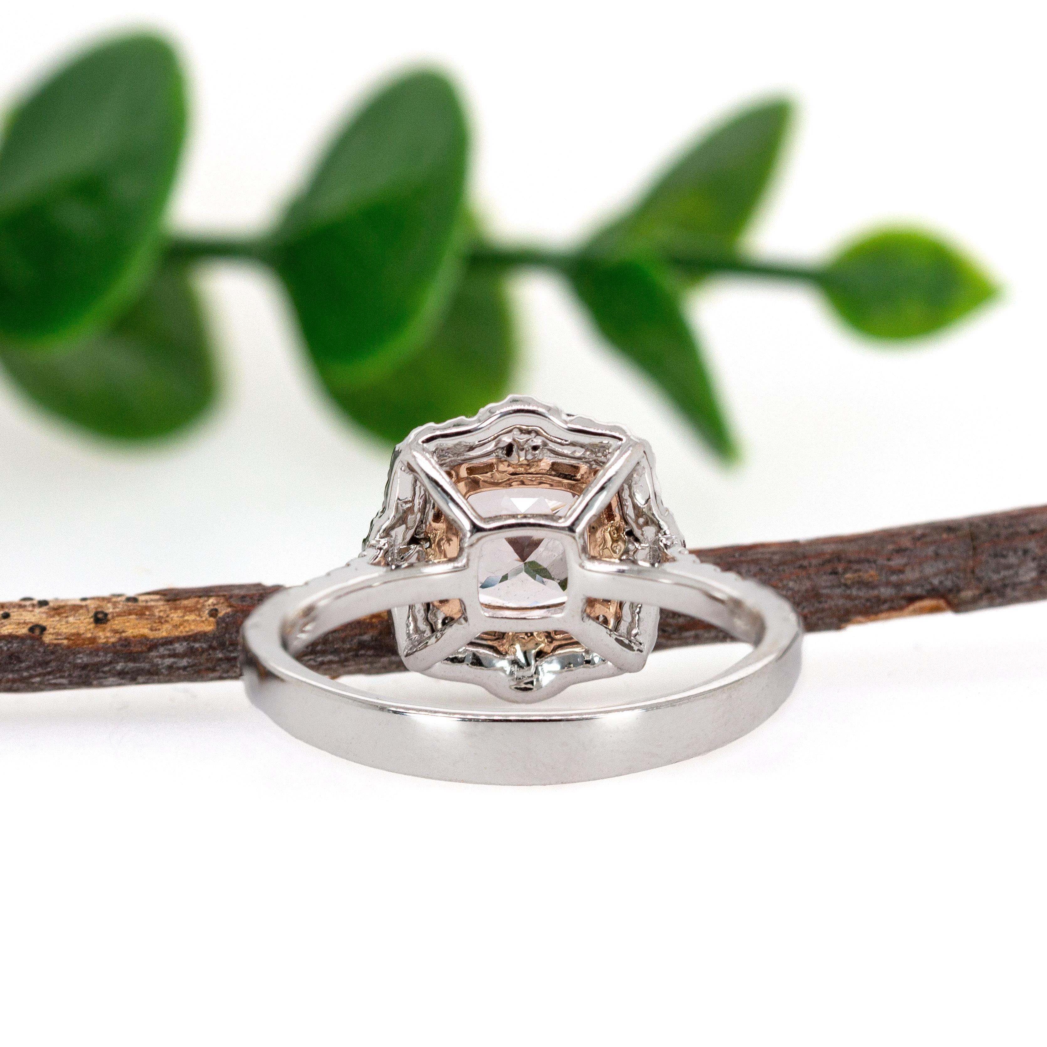 Anillo Cor De Rosa con doble halo de diamantes y Morganita en oro macizo de 14 quilates  CU 6mm en venta 2