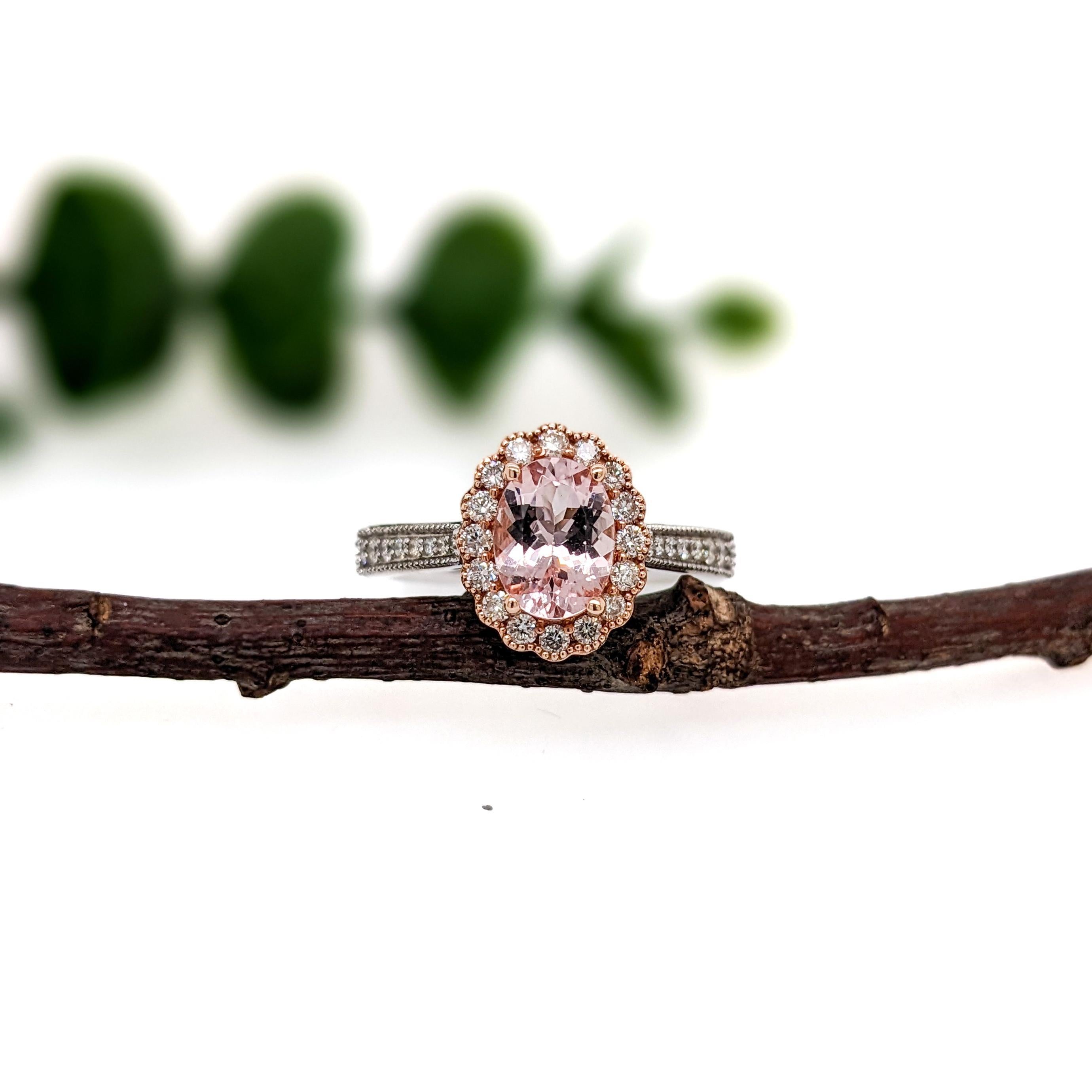 Cor de Rosa Morganit Ring mit Diamanten aus der Erde: 14K zweifarbiges Gold, 8x6mm im Zustand „Neu“ im Angebot in Columbus, OH