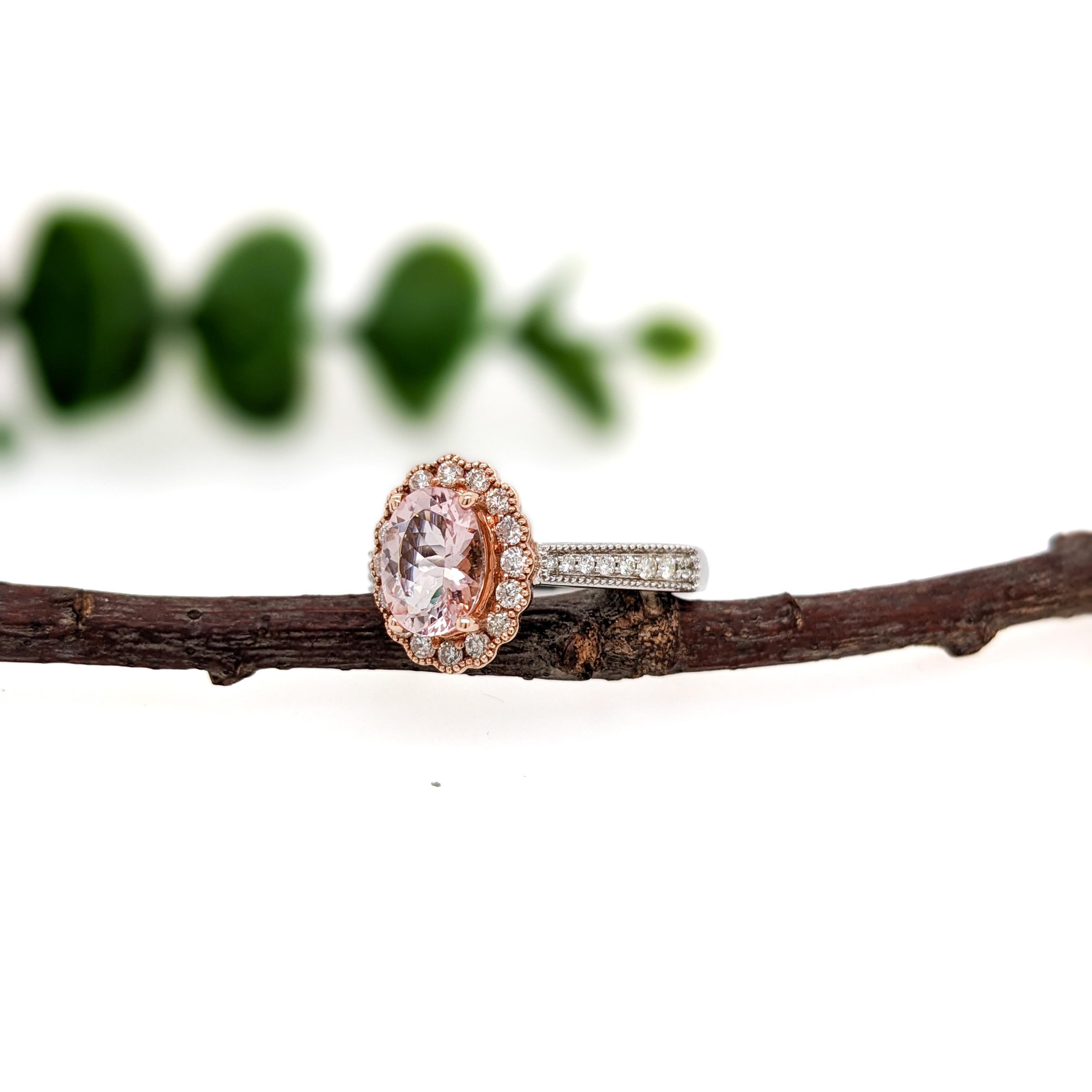 Cor de Rosa Morganit Ring mit Diamanten aus der Erde: 14K zweifarbiges Gold, 8x6mm Damen im Angebot