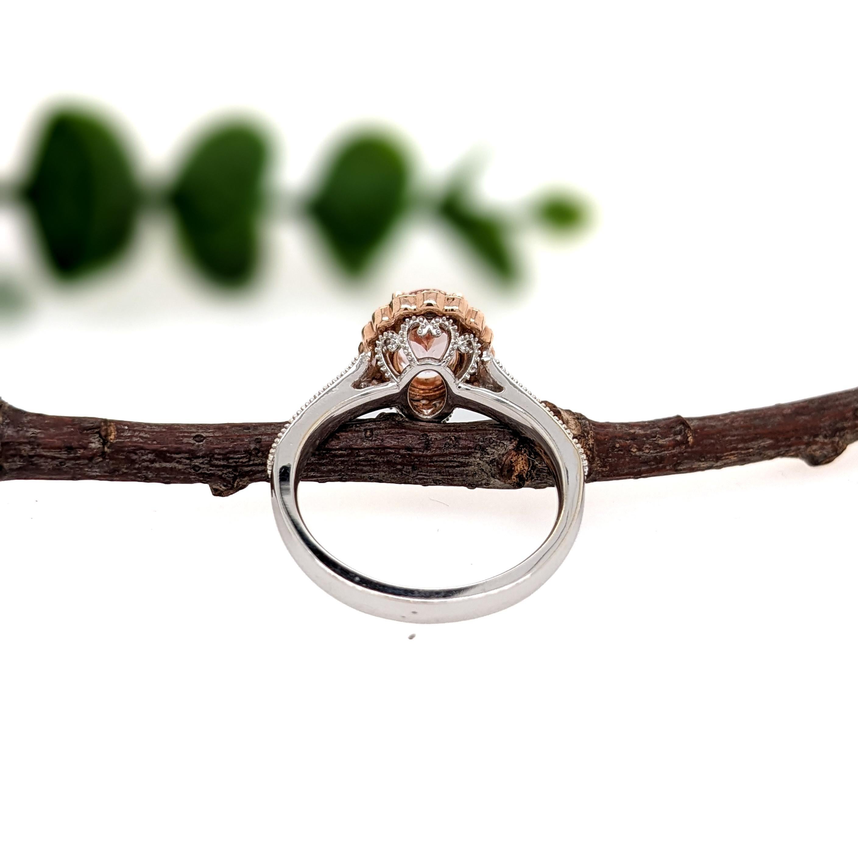 Cor de Rosa Morganit Ring mit Diamanten aus der Erde: 14K zweifarbiges Gold, 8x6mm im Angebot 1