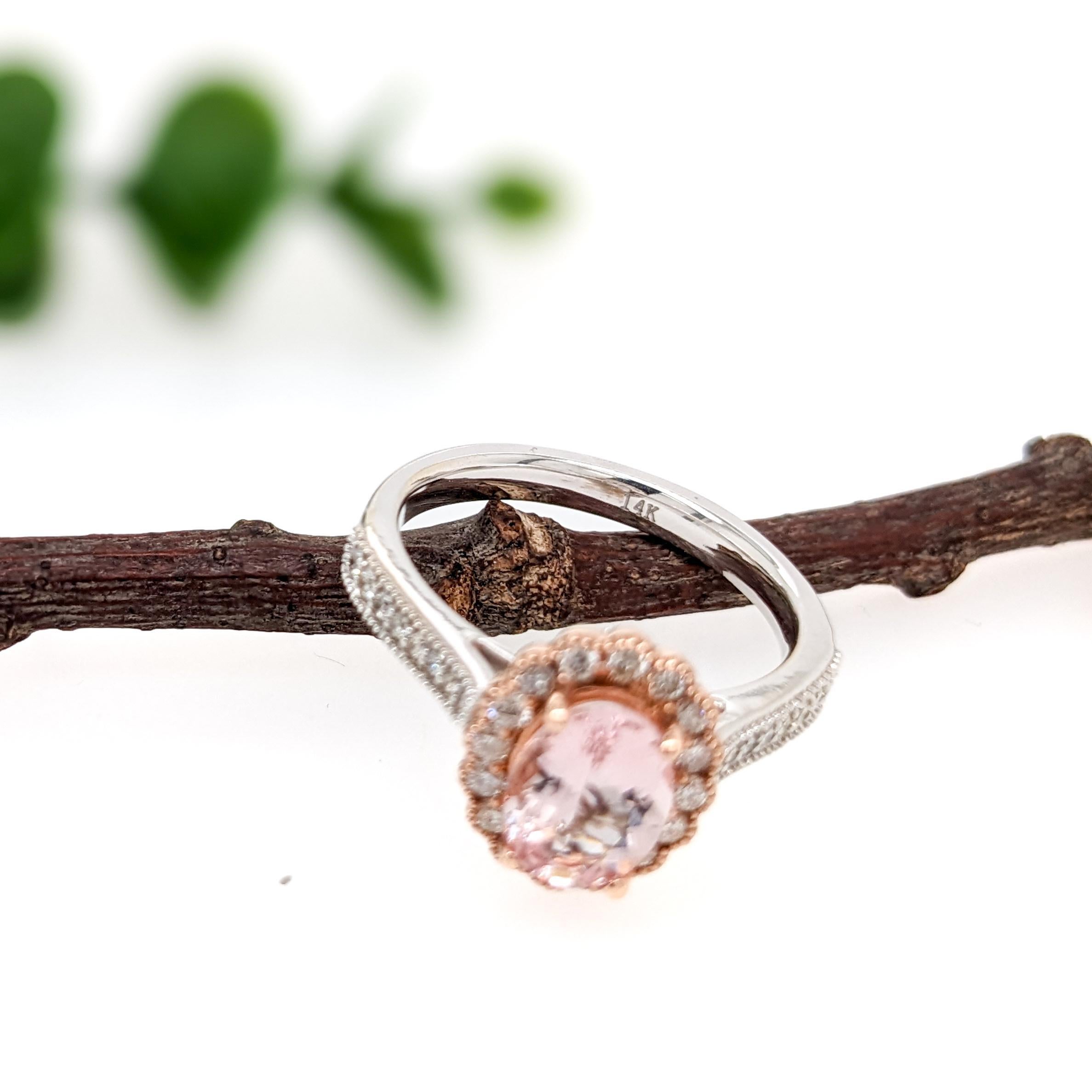 Cor de Rosa Morganit Ring mit Diamanten aus der Erde: 14K zweifarbiges Gold, 8x6mm im Angebot 2