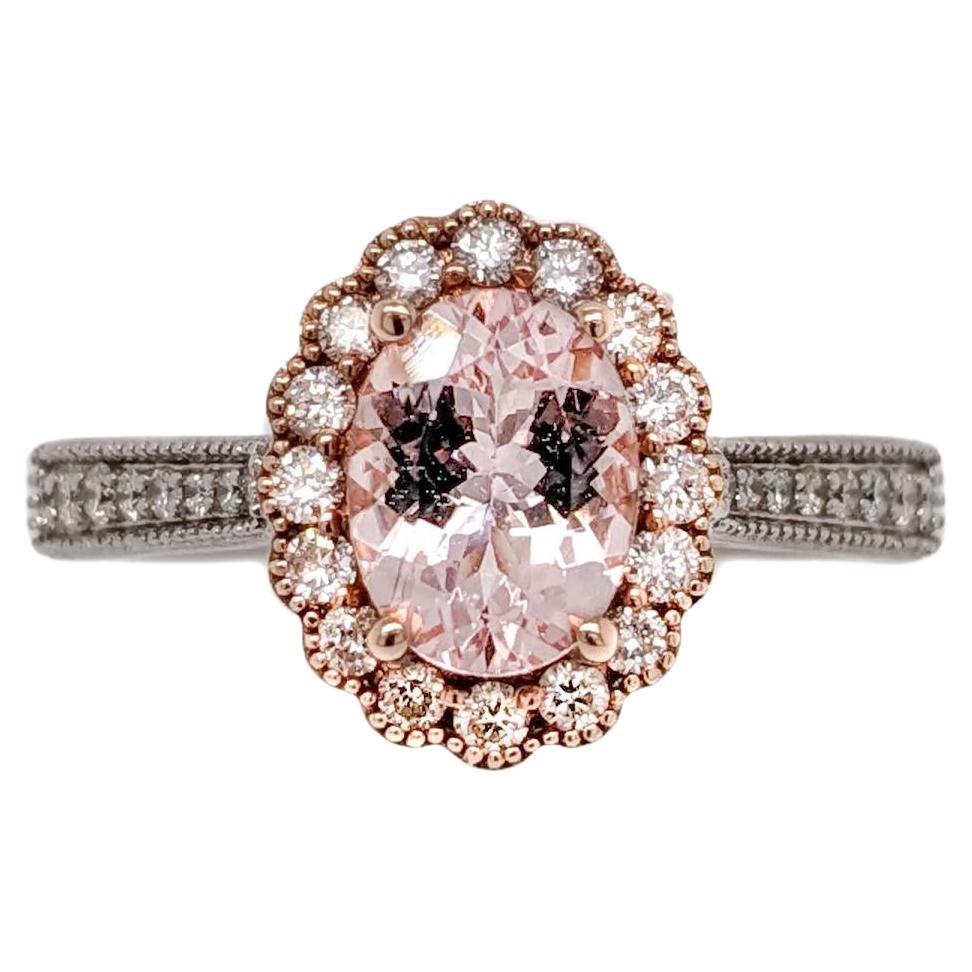 CORS Bague en Morganite avec Diamants Mineurs : Or 14K bicolore, 8x6mm