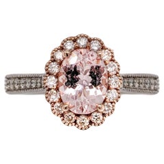 CORS Bague en Morganite avec Diamants Mineurs : Or 14K bicolore, 8x6mm