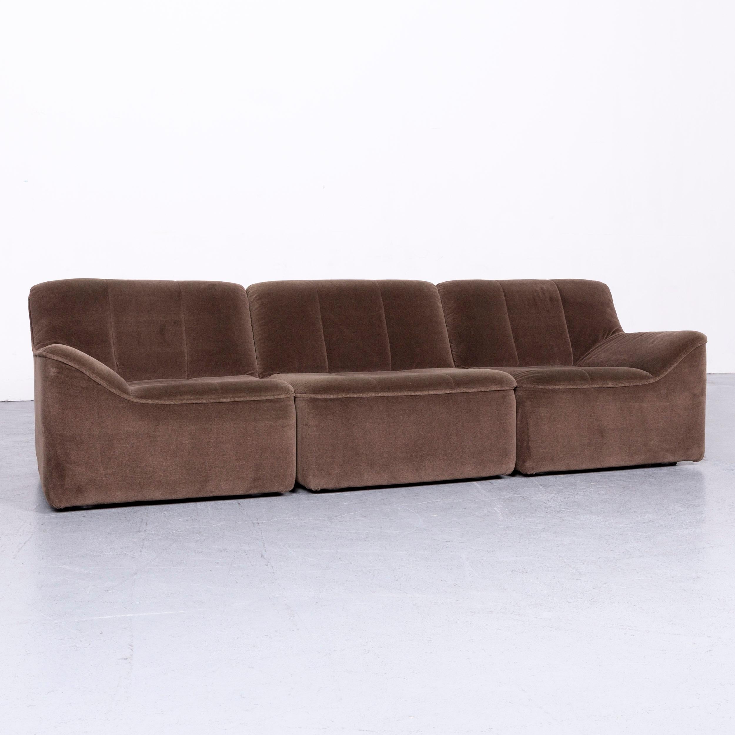 German COR Designer Fabric Sofa Brown Three-Seat Couch For Sale