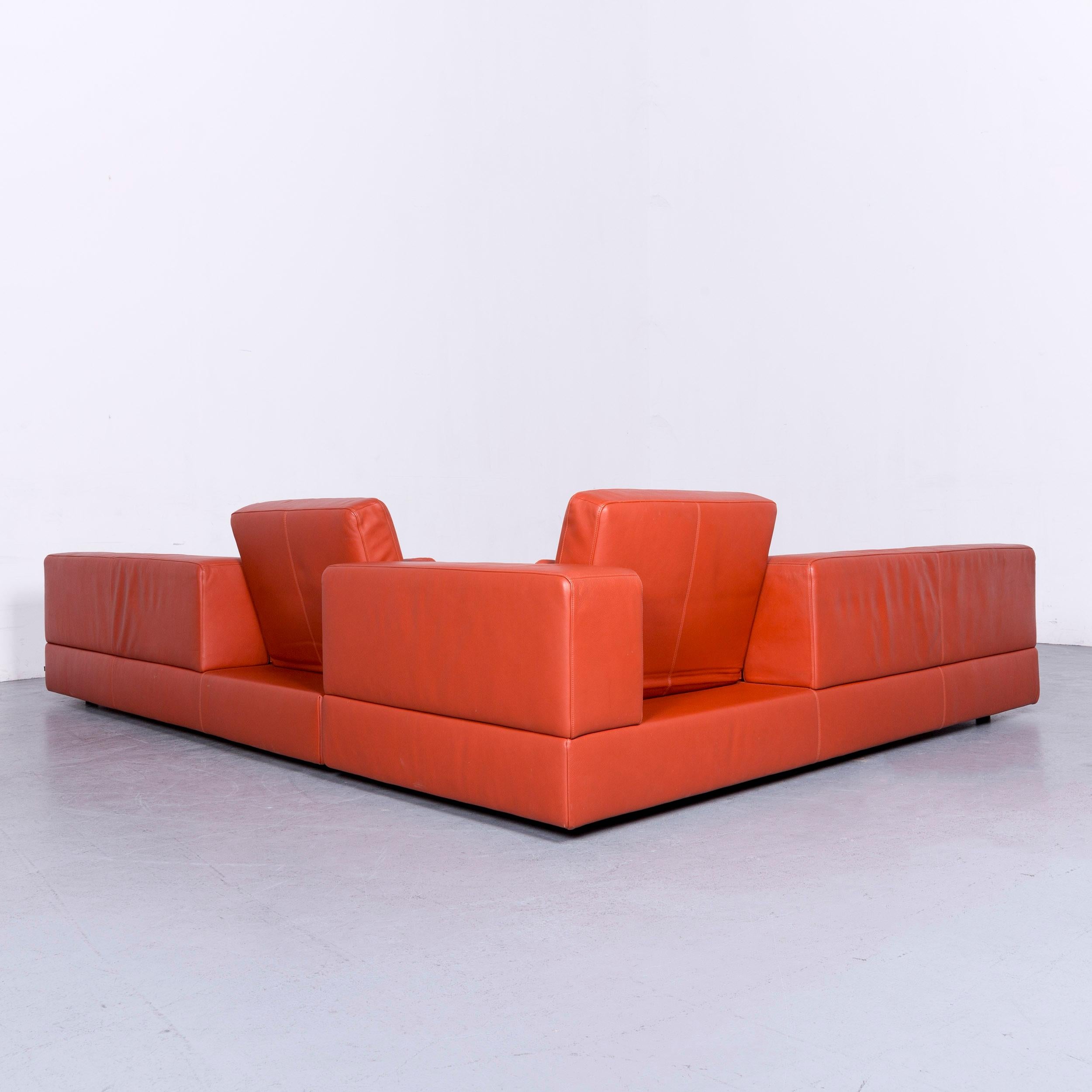 COR Designer Leather Corner Sofa Orange Couch 6