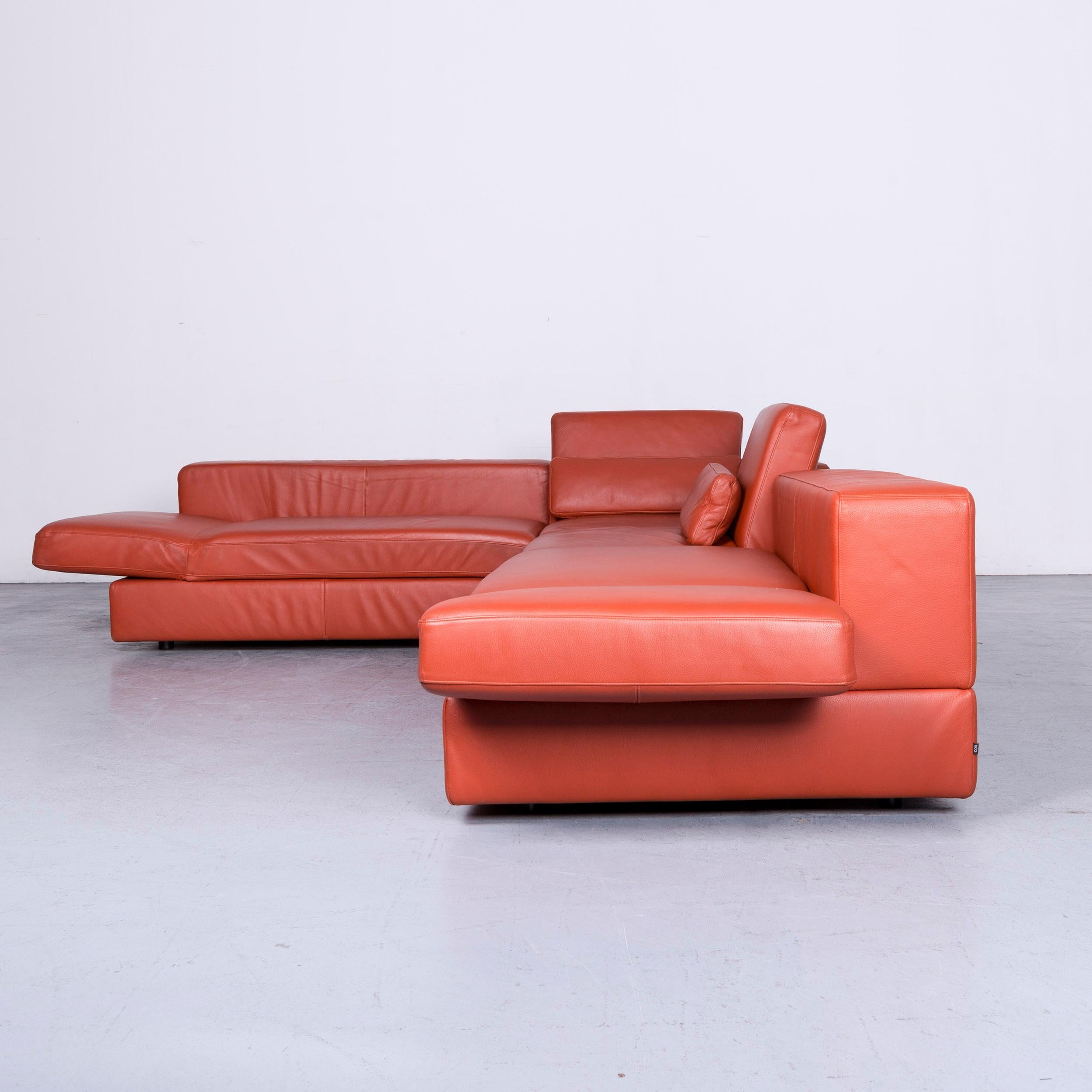 COR Designer Leather Corner Sofa Orange Couch 7