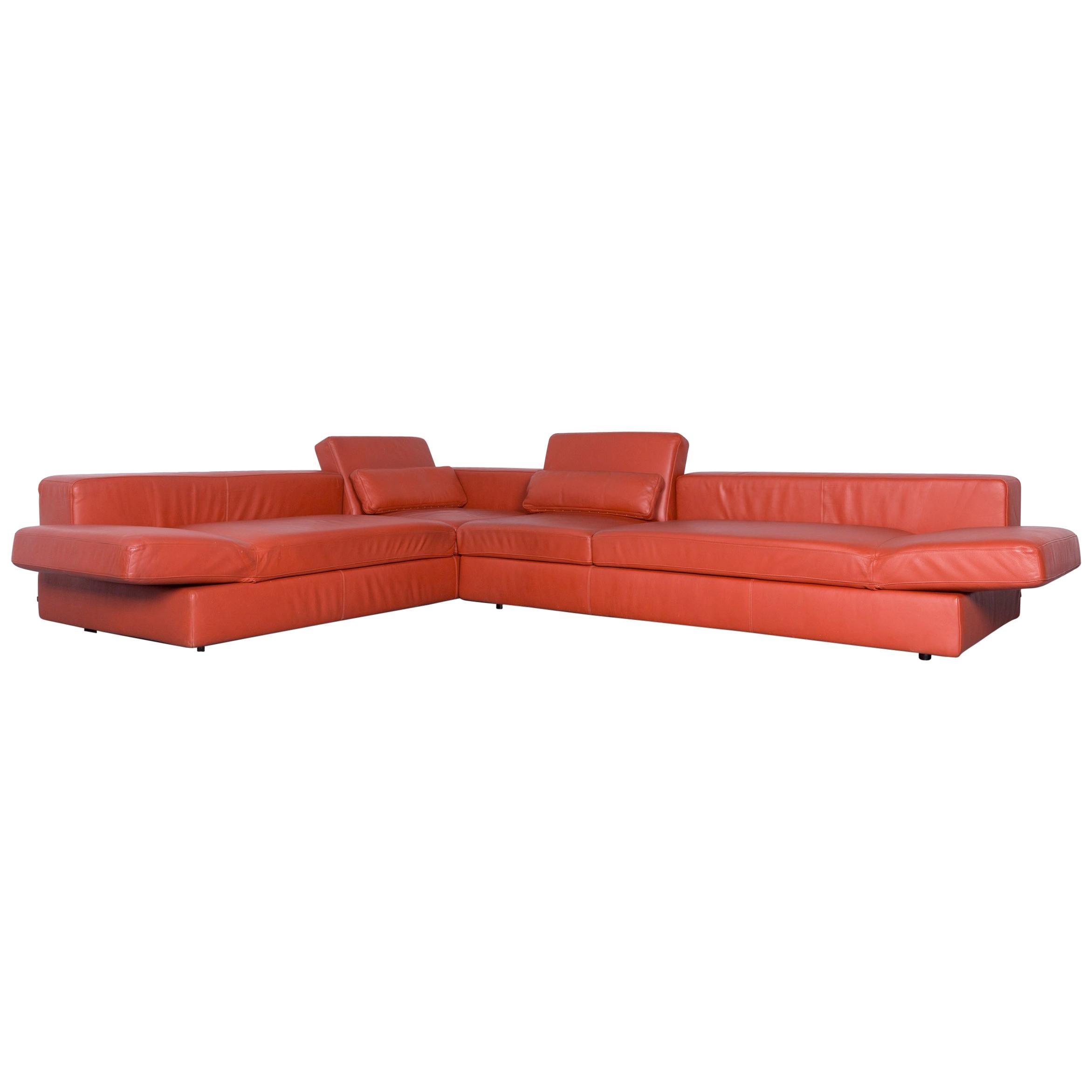 COR Designer Leather Corner Sofa Orange Couch