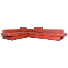 COR Designer Leather Corner Sofa Orange Couch