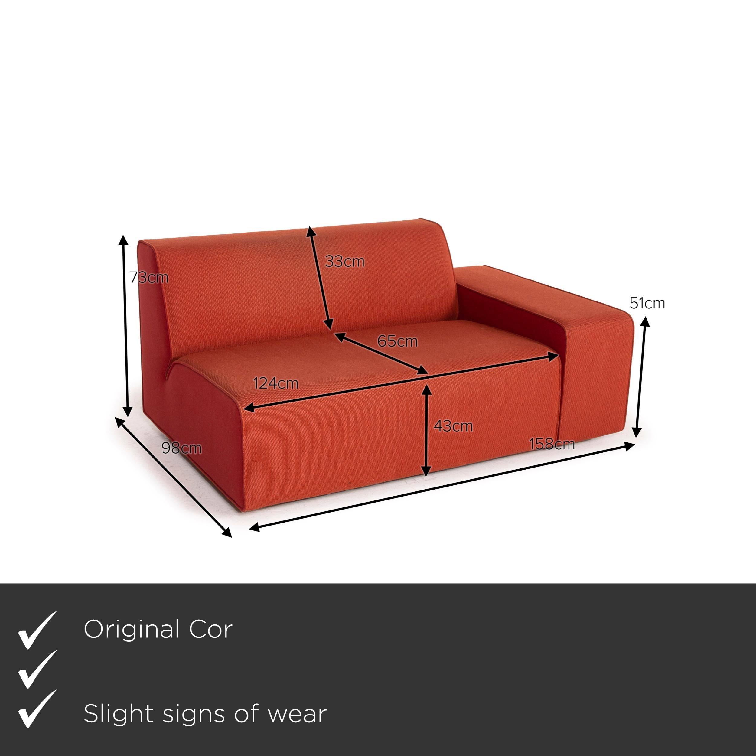 We present to you a Cor Kelp Fabric Sofa Orange Two Seater Modular.
 
 

 Product measurements in centimeters:
 

Depth 98
Width 158
Height 73
Seat height 42
Rest height 51
Seat depth 65
Seat width 124
Back height 33.
