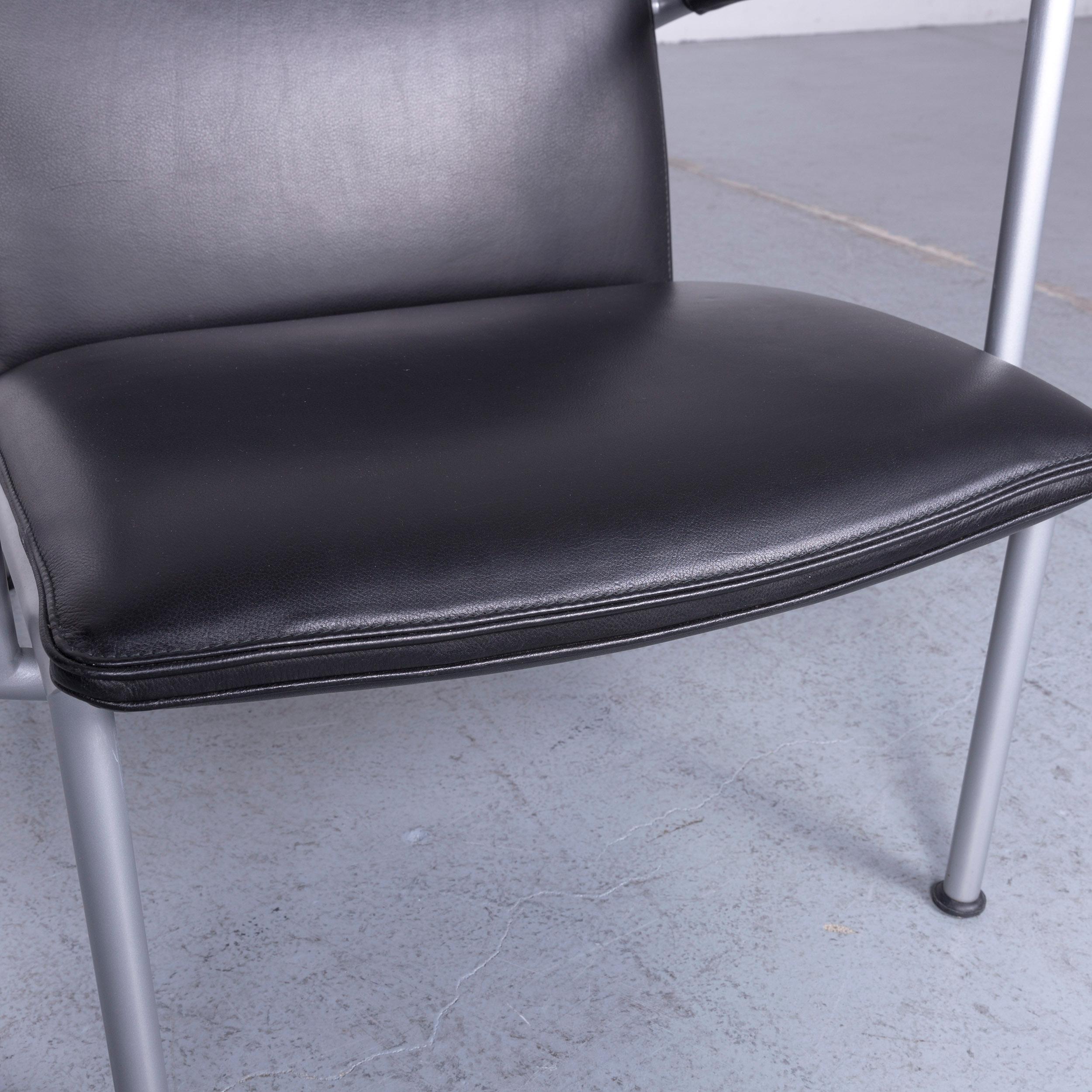 COR Pando Leather Armchair Black One-Seat with Foot-Stool In Fair Condition In Cologne, DE