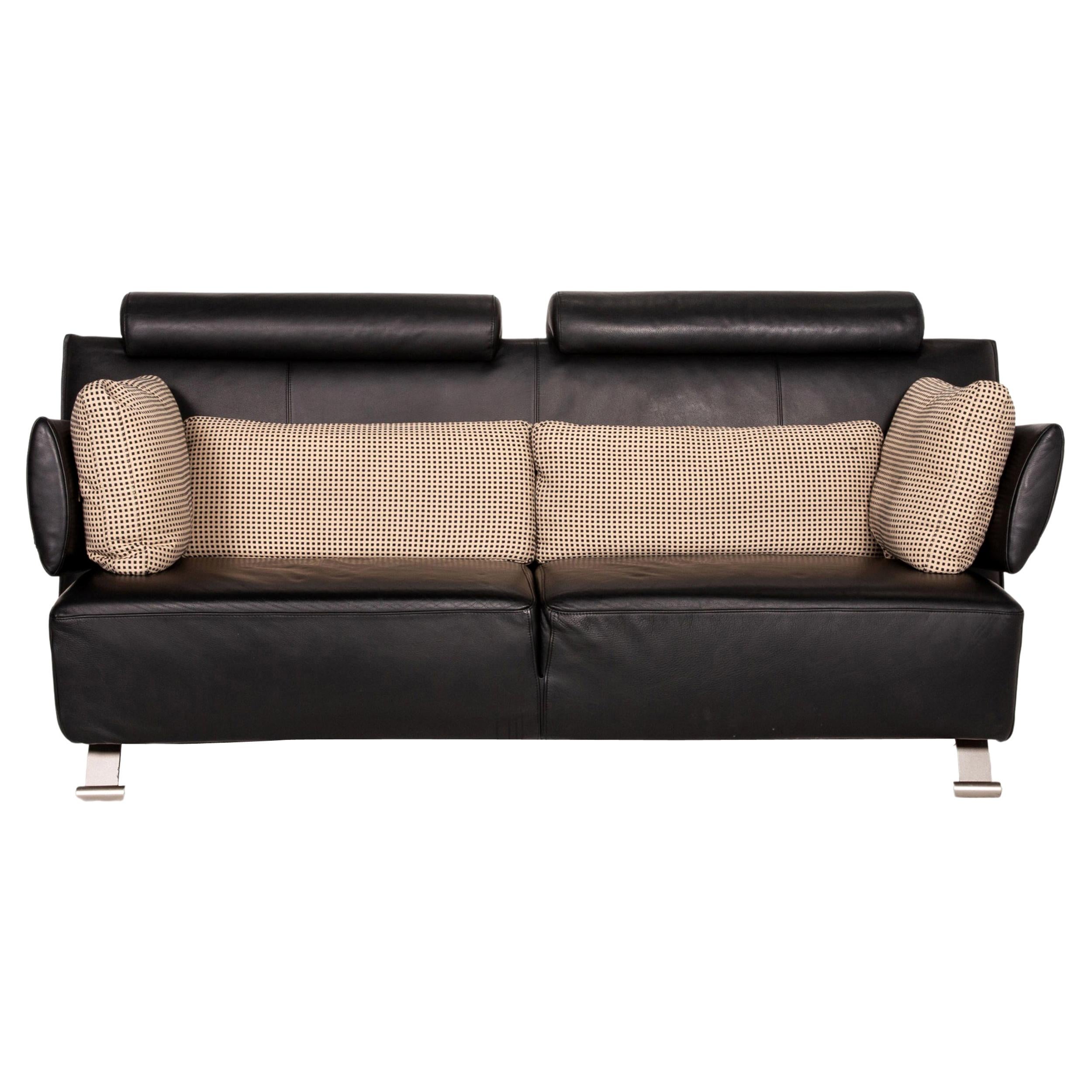 COR Sera Leather Sofa Black Two-Seater Function Couch For Sale