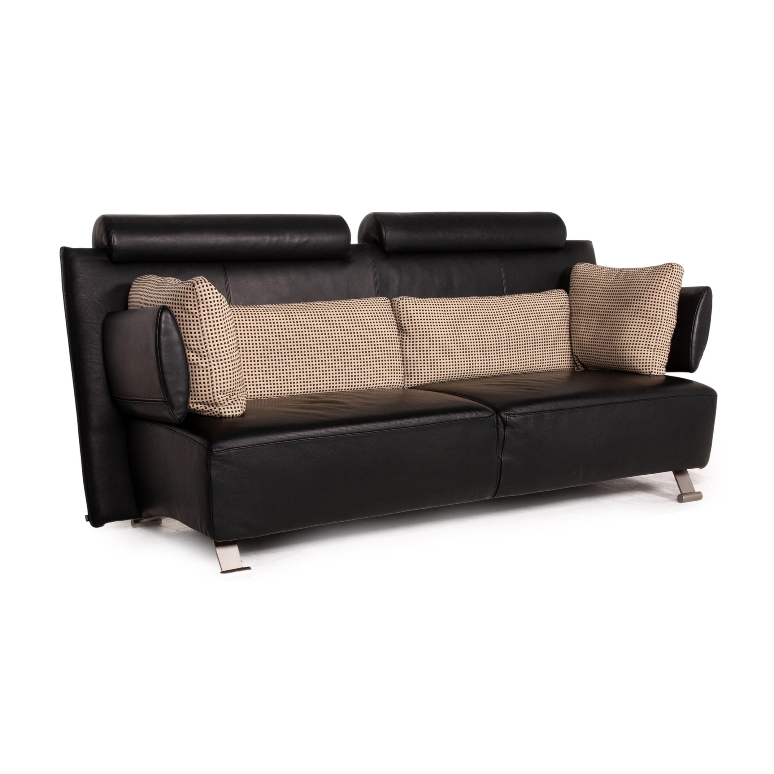 COR Sera Leather Sofa Set Black 2x Two-Seater Function For Sale 2