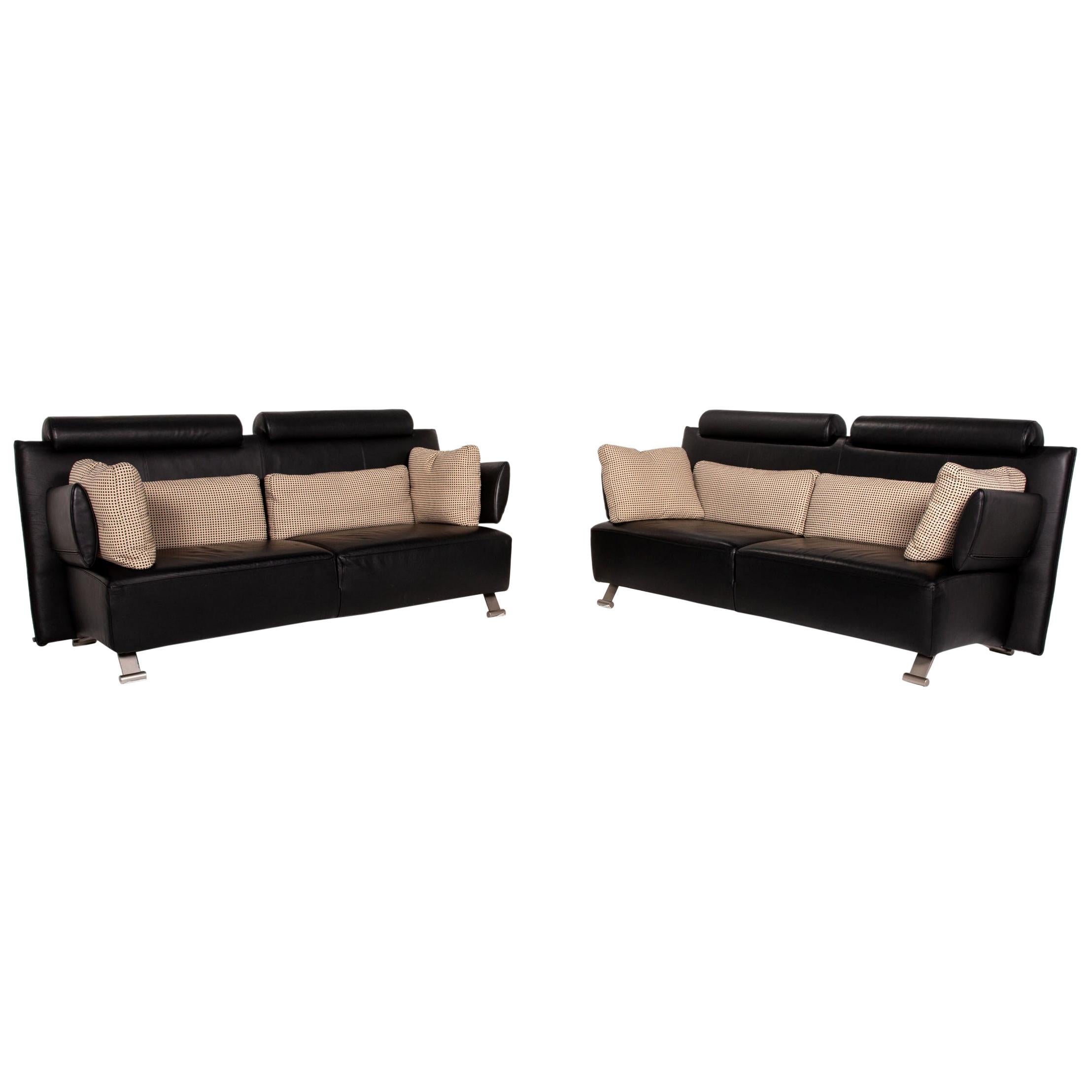 COR Sera Leather Sofa Set Black 2x Two-Seater Function For Sale
