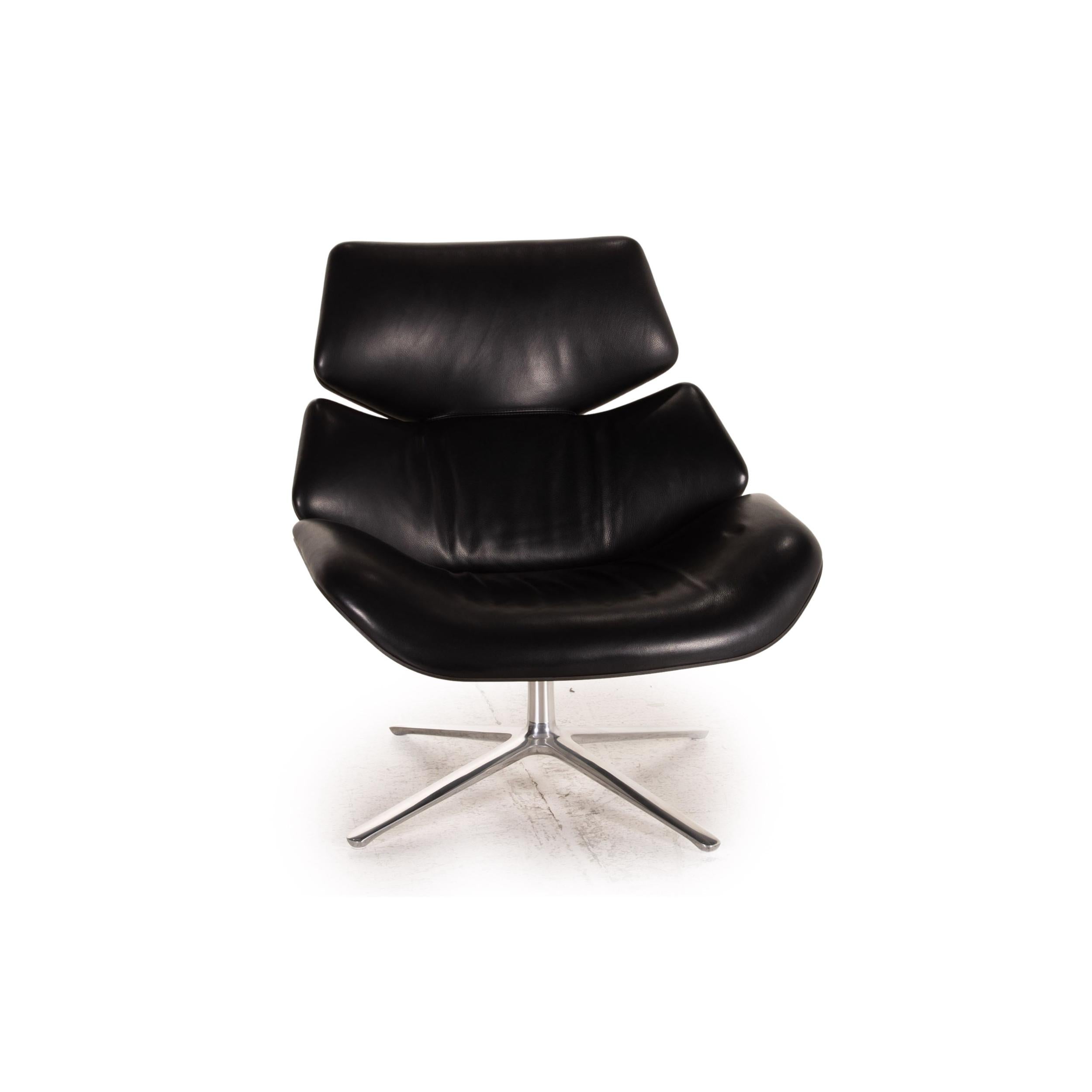 COR Shrimp Leather Armchair Black Incl. Stool For Sale 1