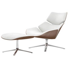 COR Shrimp Swivel Lounge Chair and Ottoman in Fabric or Leather with Wooden Back
