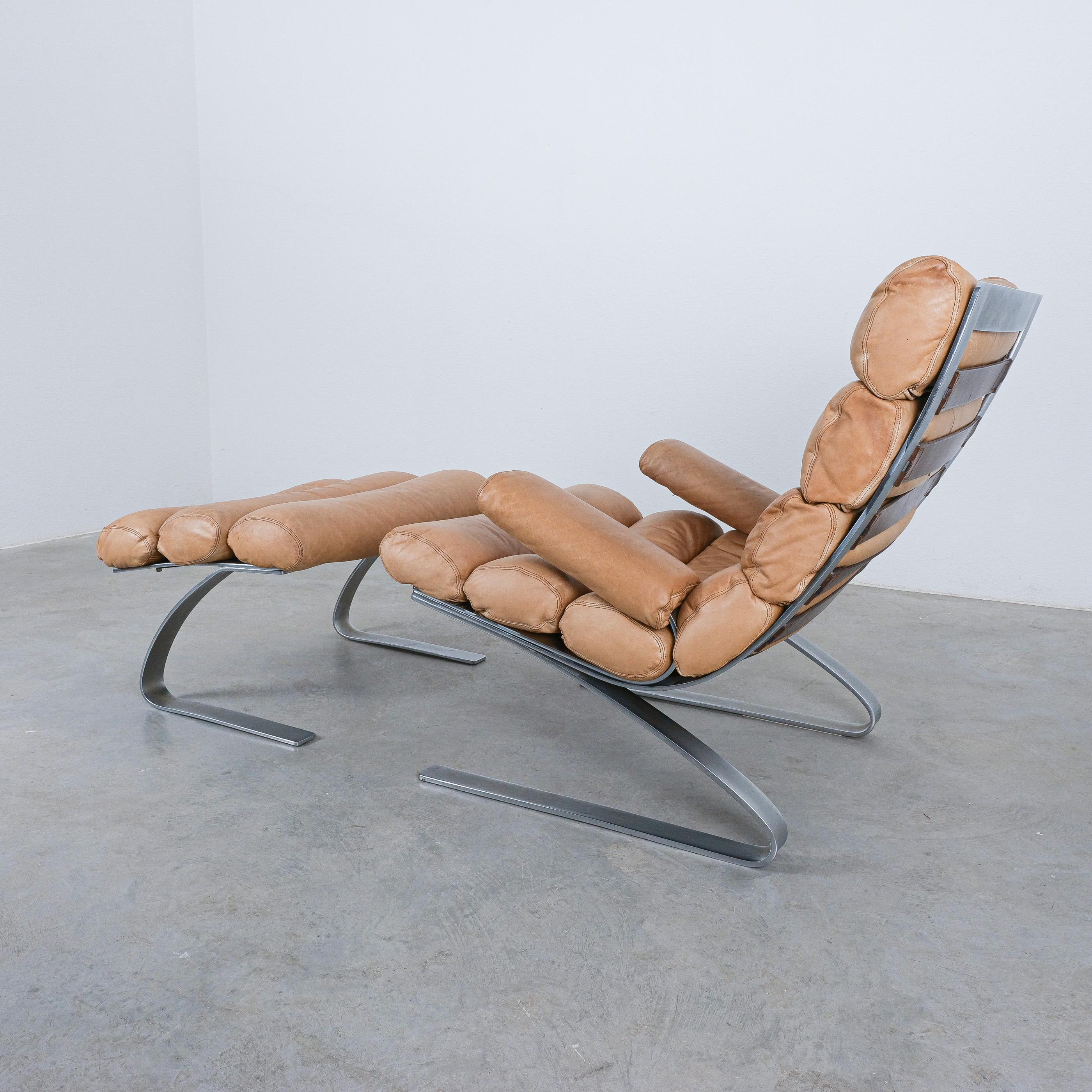 Mid-Century Modern Chaise longue en cuir CORS de Reinhold Adolf & Hans-Jürgen Schröpfer, 1976 en vente