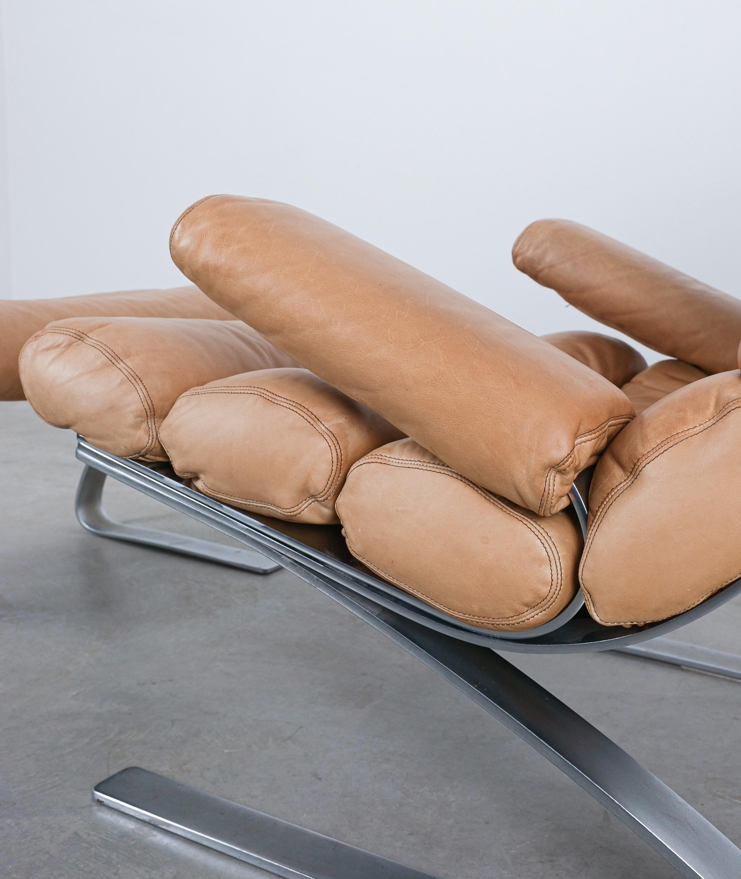 Acier Chaise longue en cuir CORS de Reinhold Adolf & Hans-Jürgen Schröpfer, 1976 en vente