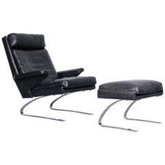 COR Swing Designer Armchair Set Footstool Leather Black One Seater Couch Modern