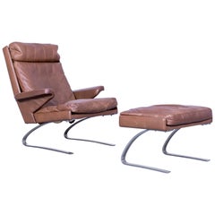 COR Swing Leather Brown One-Seater Set + Foot-Rest