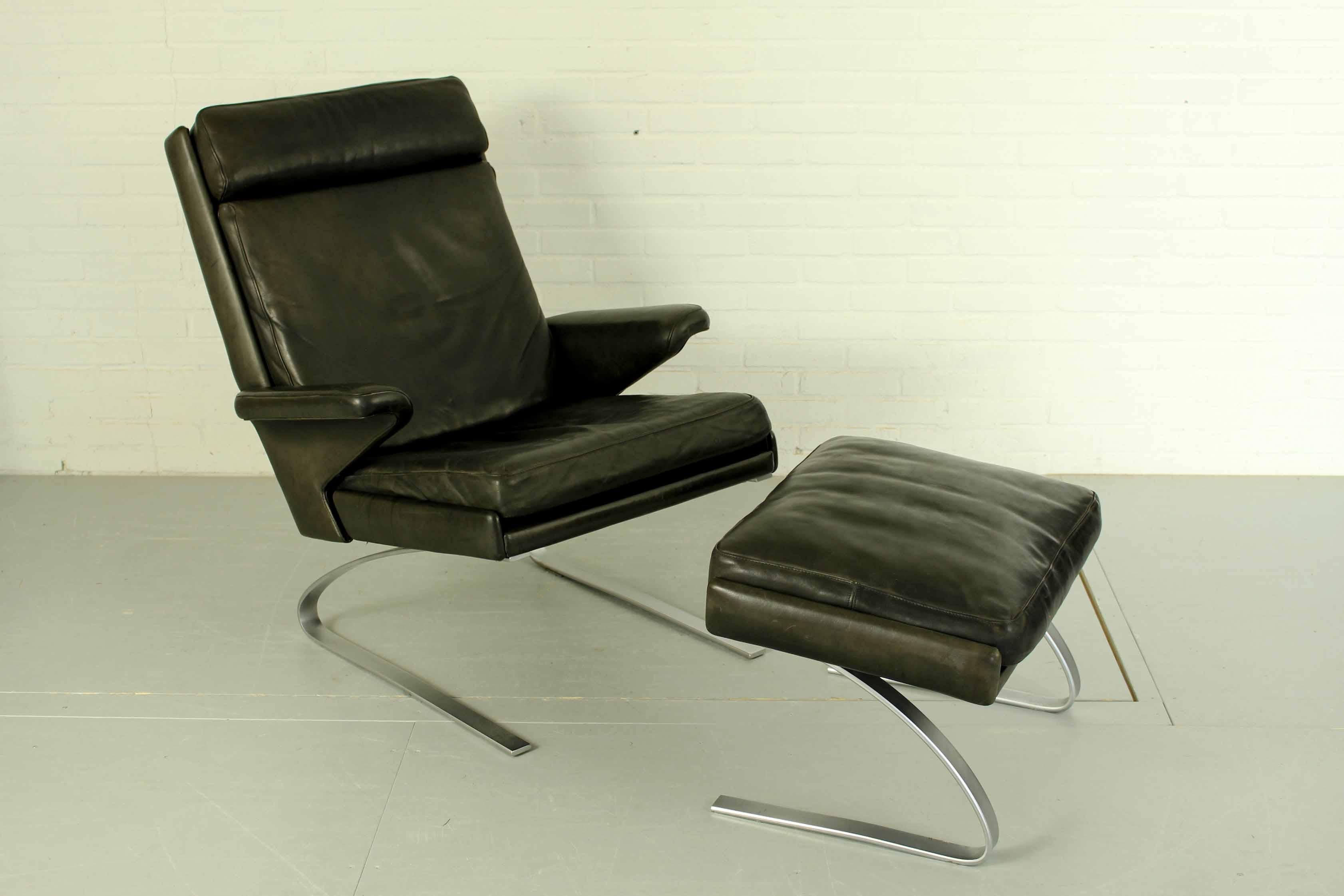 COR Swing Lounge Chair with Matching Ottoman in Leather and Steel Frame, Germany 8