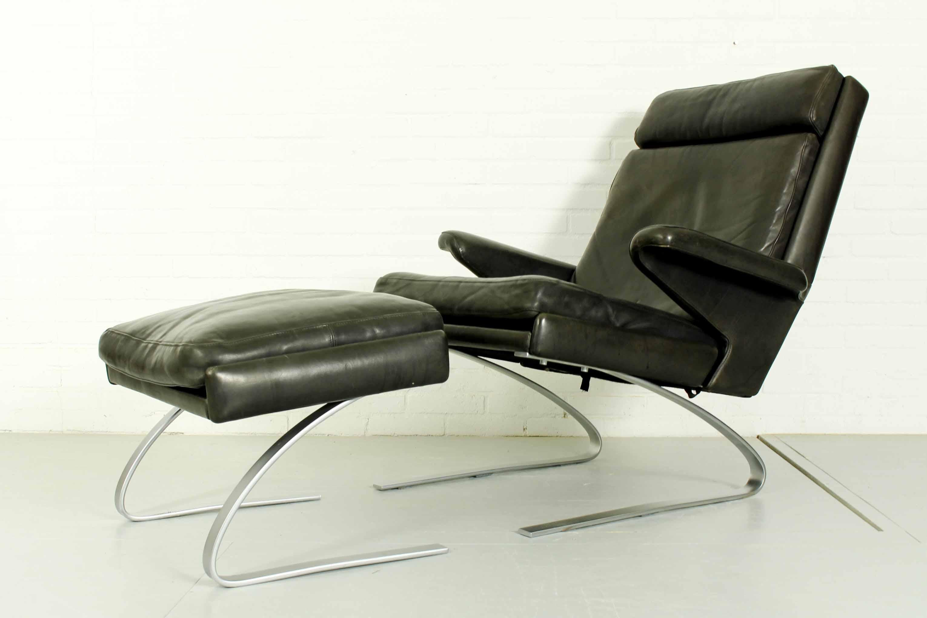COR Swing Lounge Chair with Matching Ottoman in Leather and Steel Frame, Germany 1