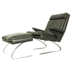 COR Swing Lounge Chair with Matching Ottoman in Leather and Steel Frame, Germany