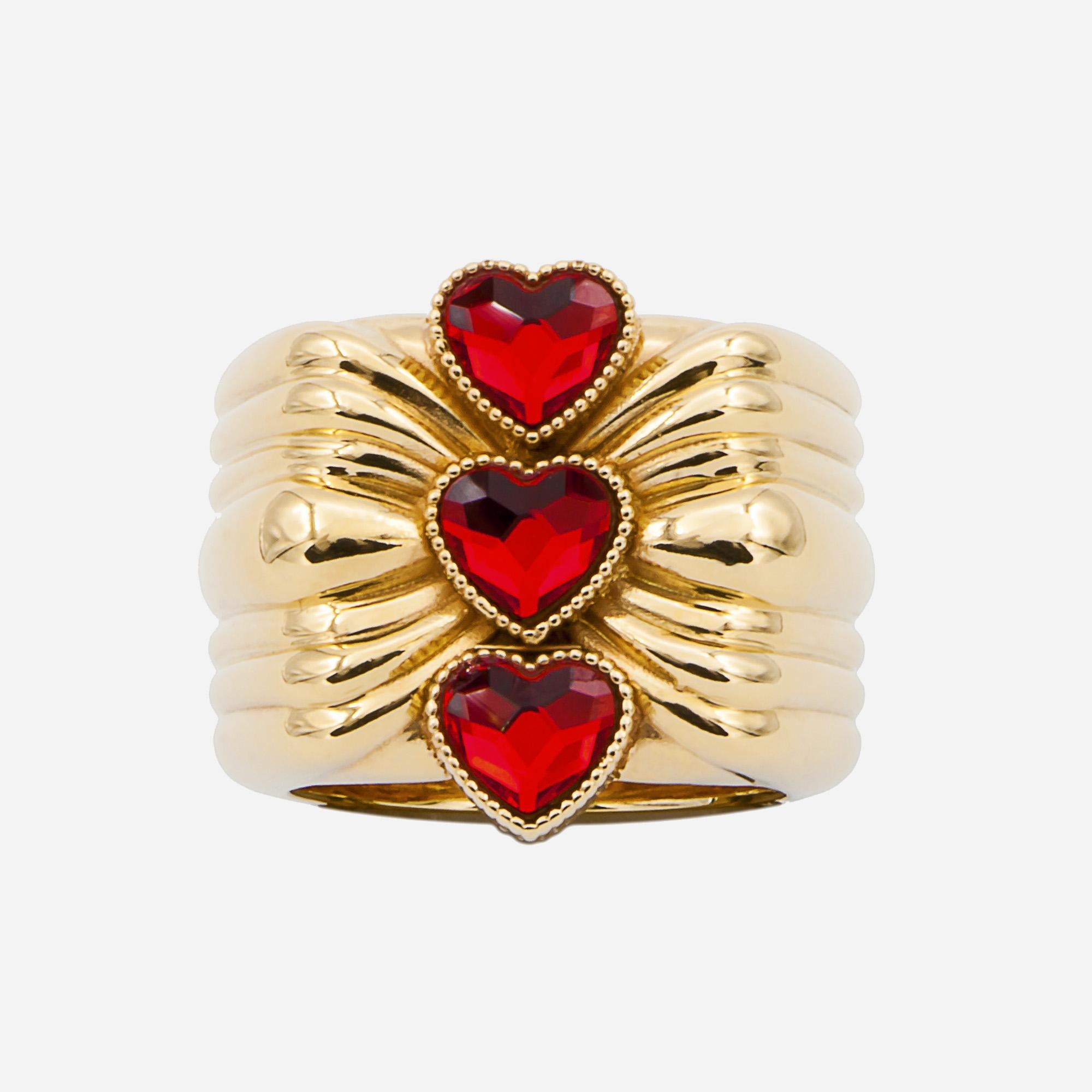Women's Cor Three red hearts gold plated ring NWOT