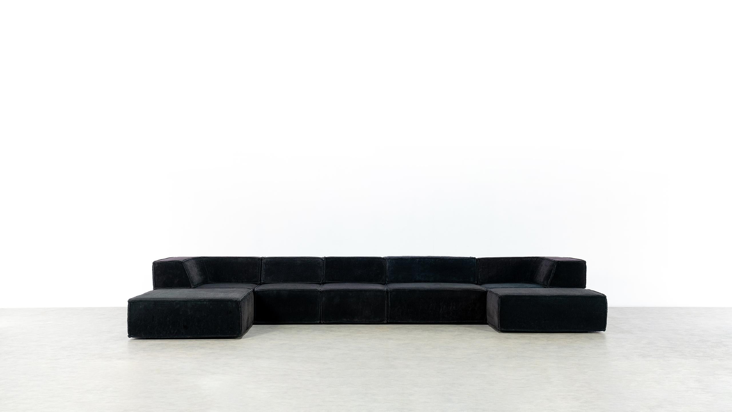 Mid-Century Modern COR Trio Modular Sofa, Giant Landscape in Black Teddy, 1972 by Team Form AG