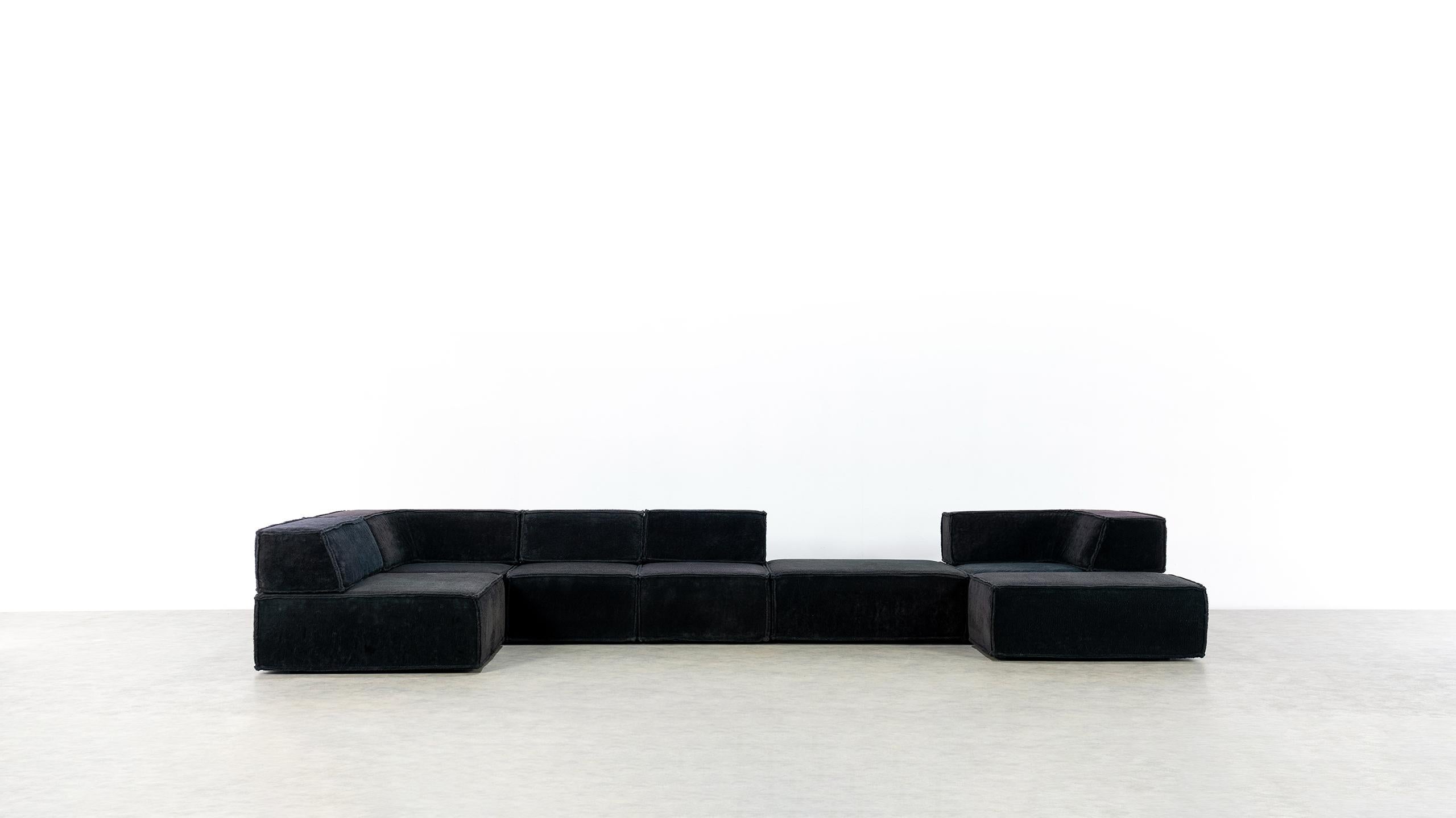 German COR Trio Modular Sofa, Giant Landscape in Black Teddy, 1972 by Team Form AG