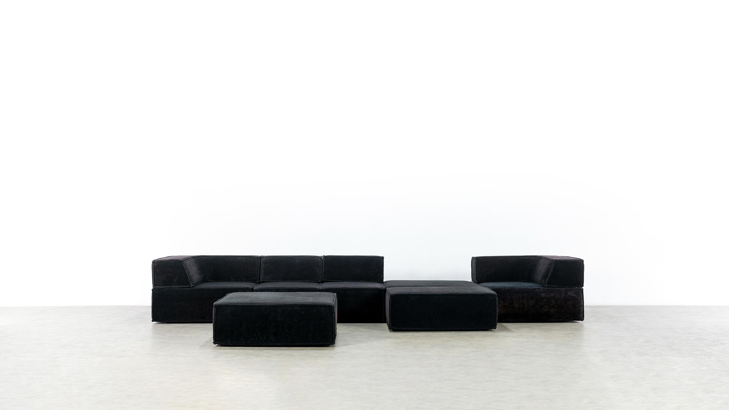 Late 20th Century COR Trio Modular Sofa, Giant Landscape in Black Teddy, 1972 by Team Form AG