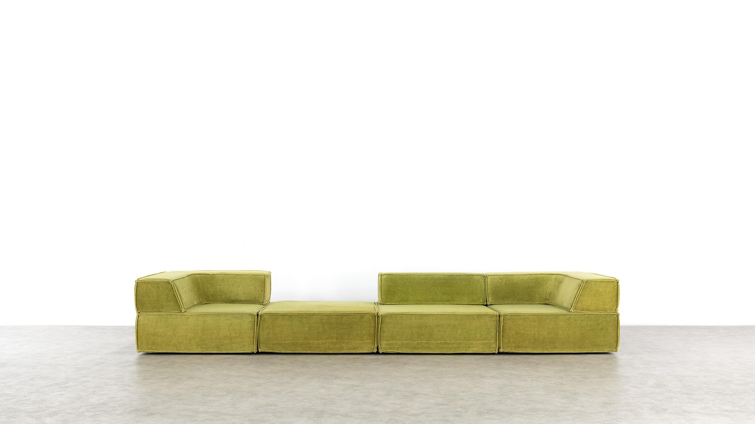 The modular sofa system, which was created in 1972 by Team Form AG in Switzerland for COR, blends seamlessly into any environment.
Taking the backrest away it can also be used as a very comfortable bed.

The double outer seam lends trio an