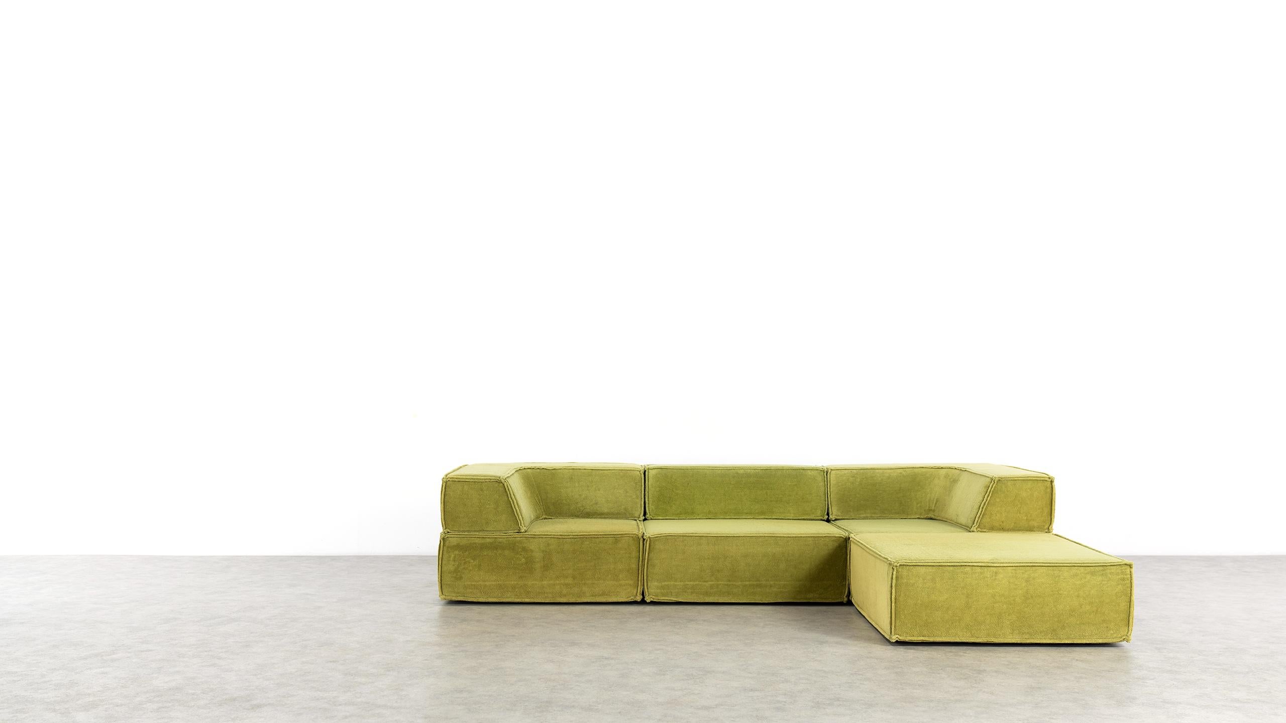 Mid-Century Modern COR Trio Modular Sofa, Giant Landscape in Green, 1972 by Team Form Ag, Swiss