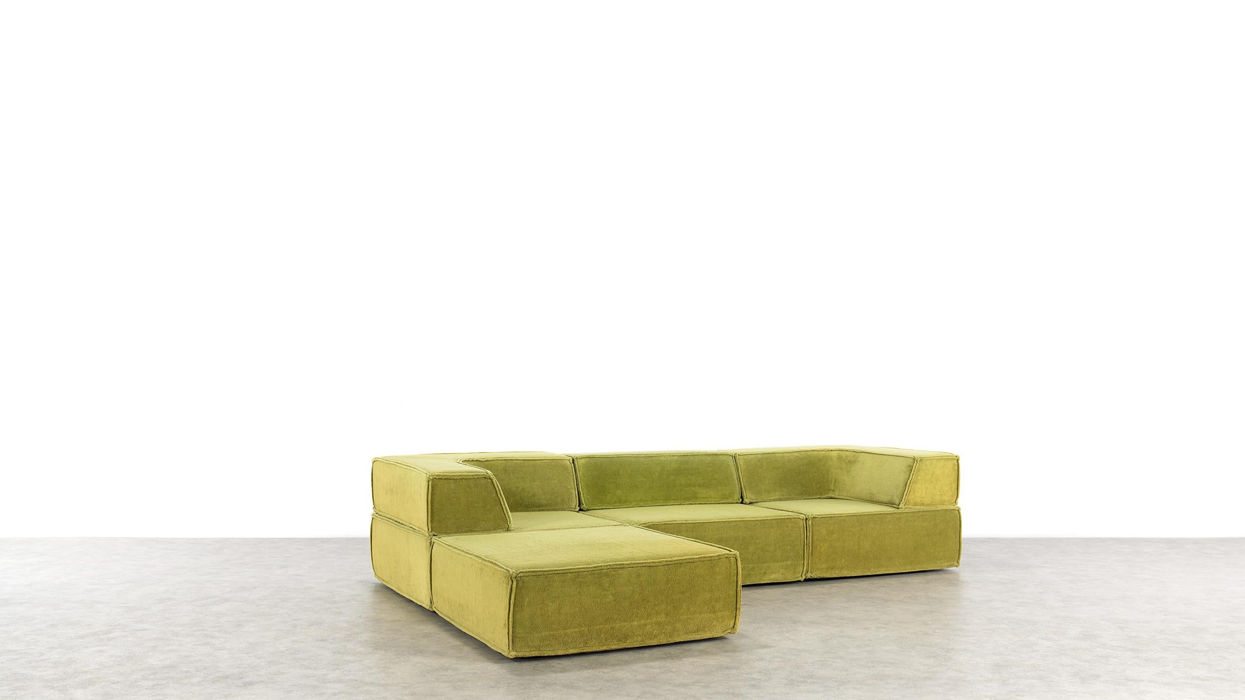 German COR Trio Modular Sofa, Giant Landscape in Green, 1972 by Team Form Ag, Swiss